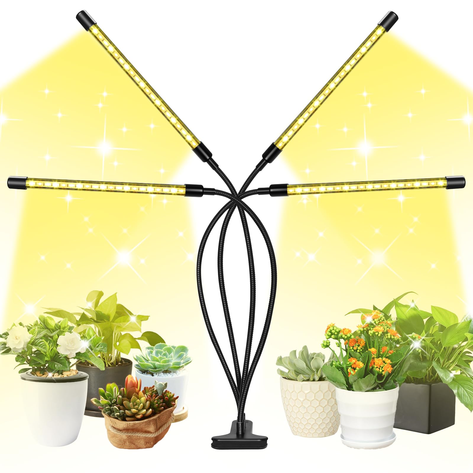 Widicoko LED Grow Lights - 4 Heads, Full Spectrum, 10-Level Dimmable, Auto On/Off, Timing 4/9/12 Hrs, Model lgl-4