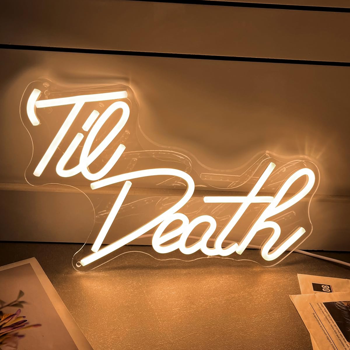Til Death Neon Sign For Wall Decor Warm White Led Til Death Light Sign For Wedding Engagement Birthday Anniversary Proposal Party Til Death Do Us Party Decor Valentines Day Gifts