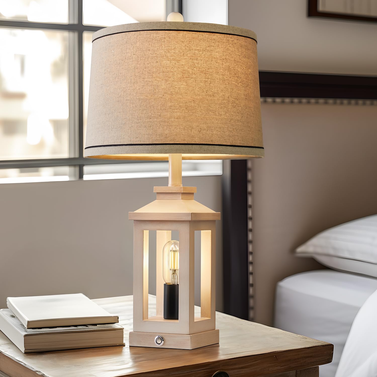 G-Safava 23.75'' Retro Farmhouse Usb C+A Ports Table Lamp With 3 Way Dimmable Touch Control White Nightlight Vintage Modern Lamp