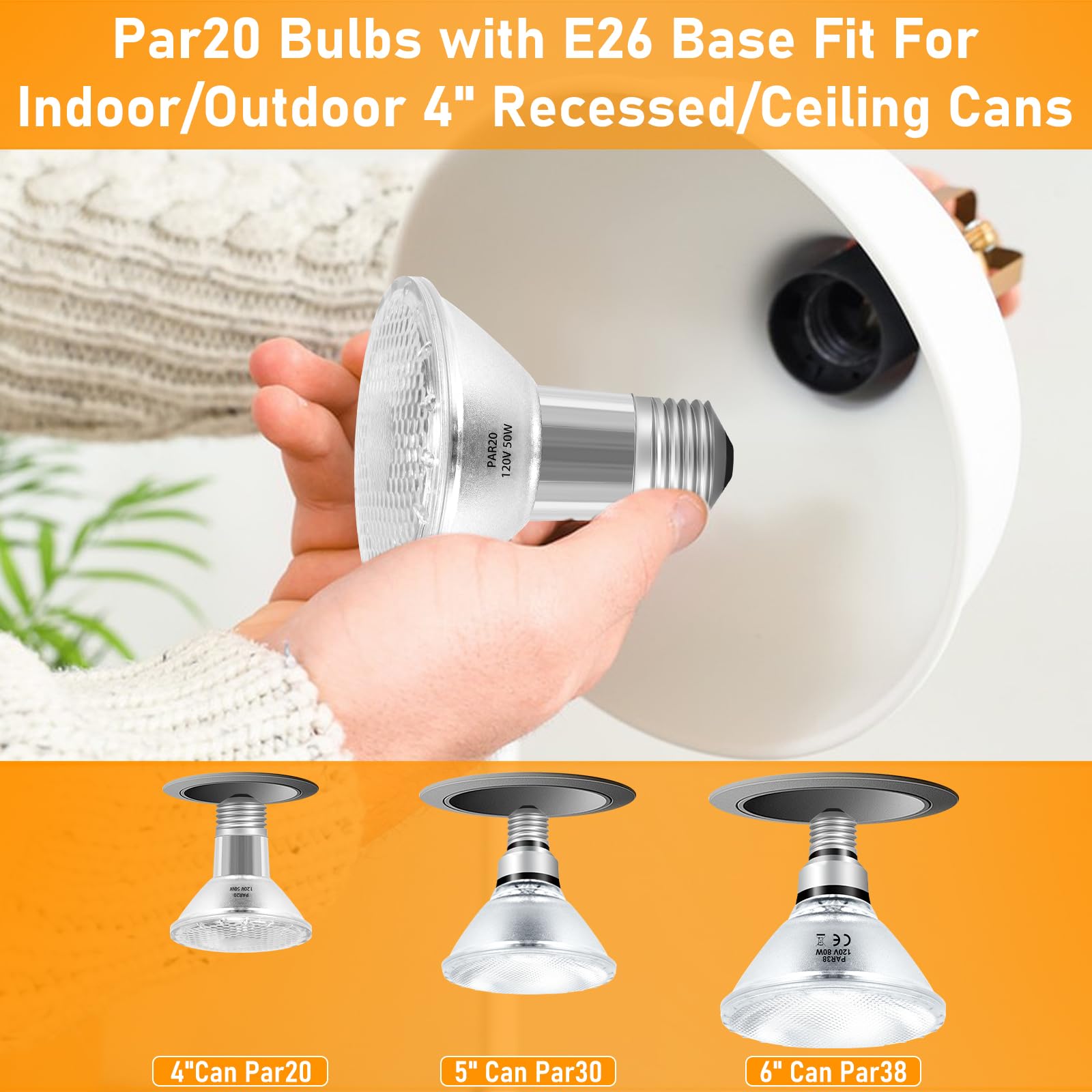 Jaenmsa Par20 Halogen Floodlight Bulb 120V 50W, Par20 Flood Bulb 50 Watt 120V, 12 Pack Dimmable Reflector Par20/Fl25 Halogen Bul