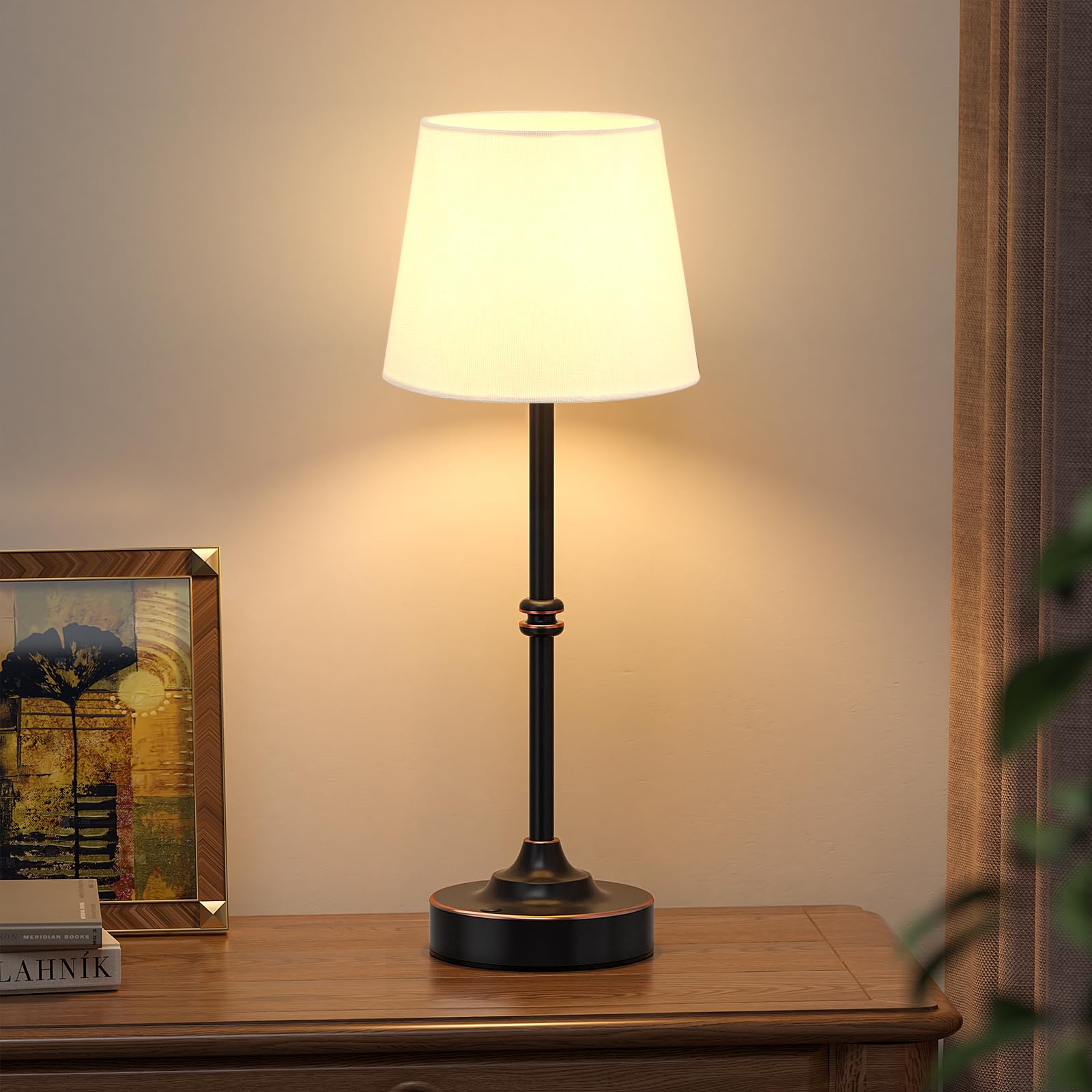 Kakanuo Rechargeable Cordless Table Lamp Bronze - 1 Pack 4000mAh Battery Operated Lamp  Touch Control Stepless Dimming  for Home Decor  Dining Table  Living Room  Bedroom