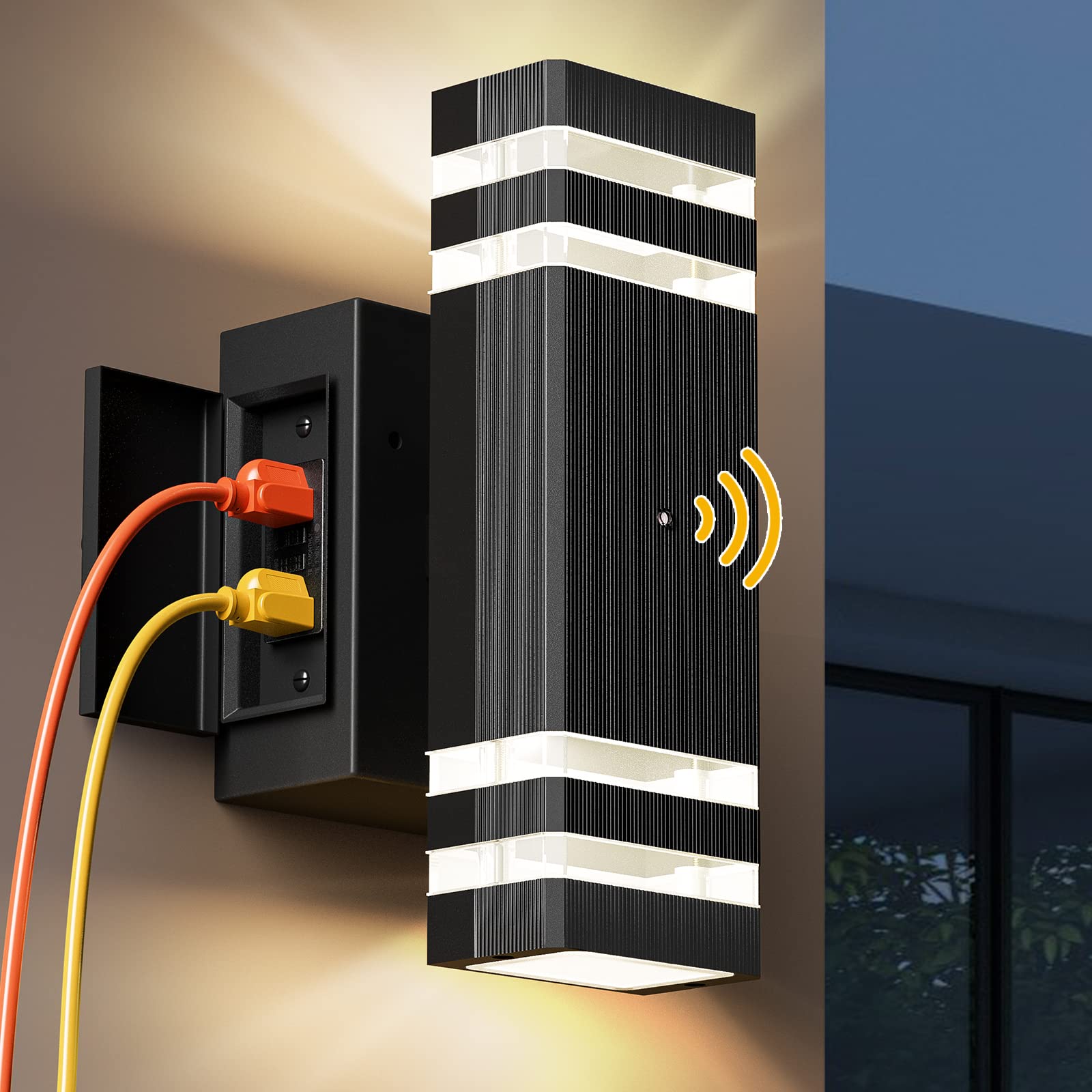 NookNova Outdoor Porch Lights with Outlet, Dusk to Dawn Porch Light Wall Light Fixture Waterproof Outdoor GFCI Outlet Outside Po