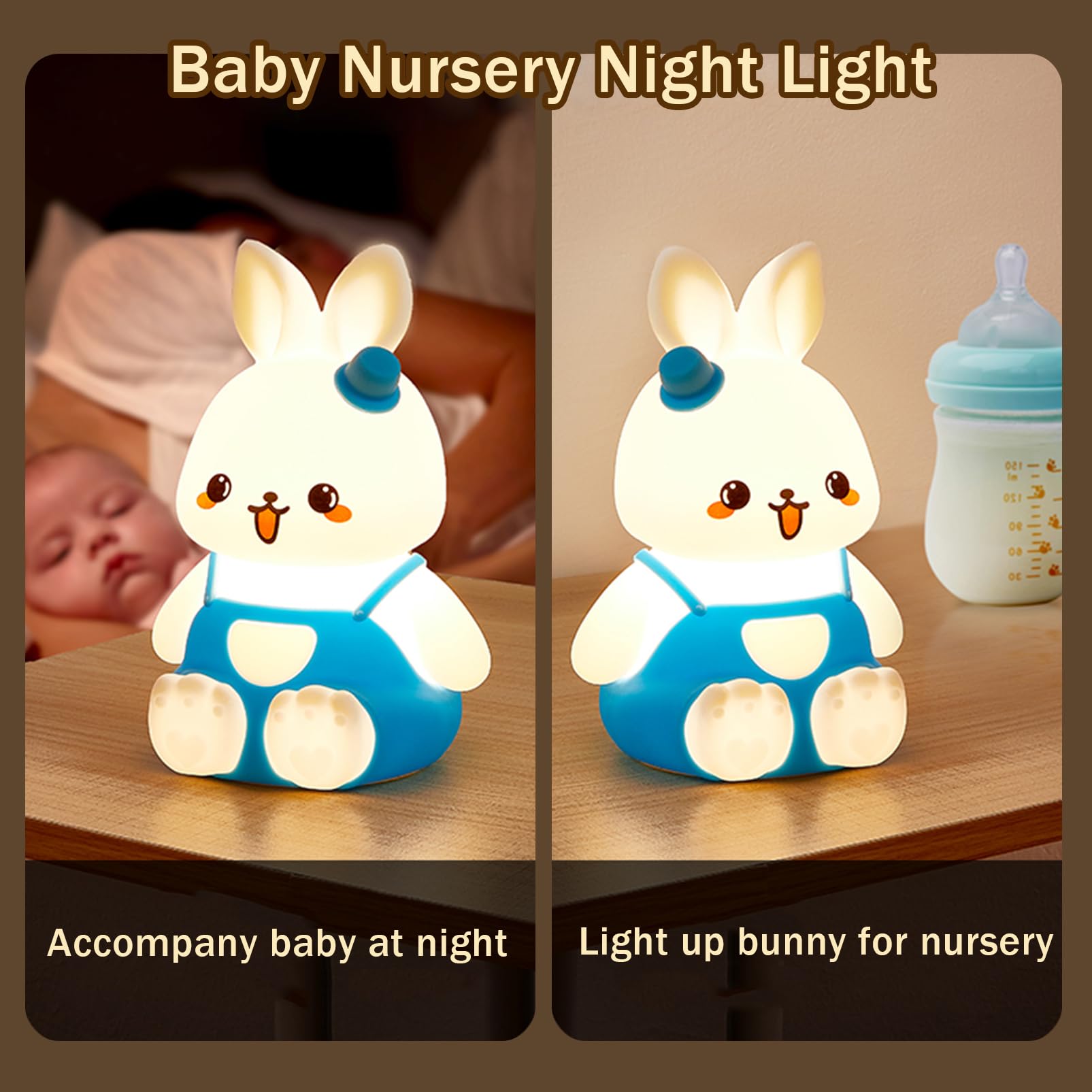 Smoorita Night Light For Kids Bunny Lamp,Cute Night Light For Girls,Rechargeable Baby Nursery Night Light Toddler Nightlight For Bedroom, Cute Gifts Animal Bunny Kids Lamp Kawaii Room Decor