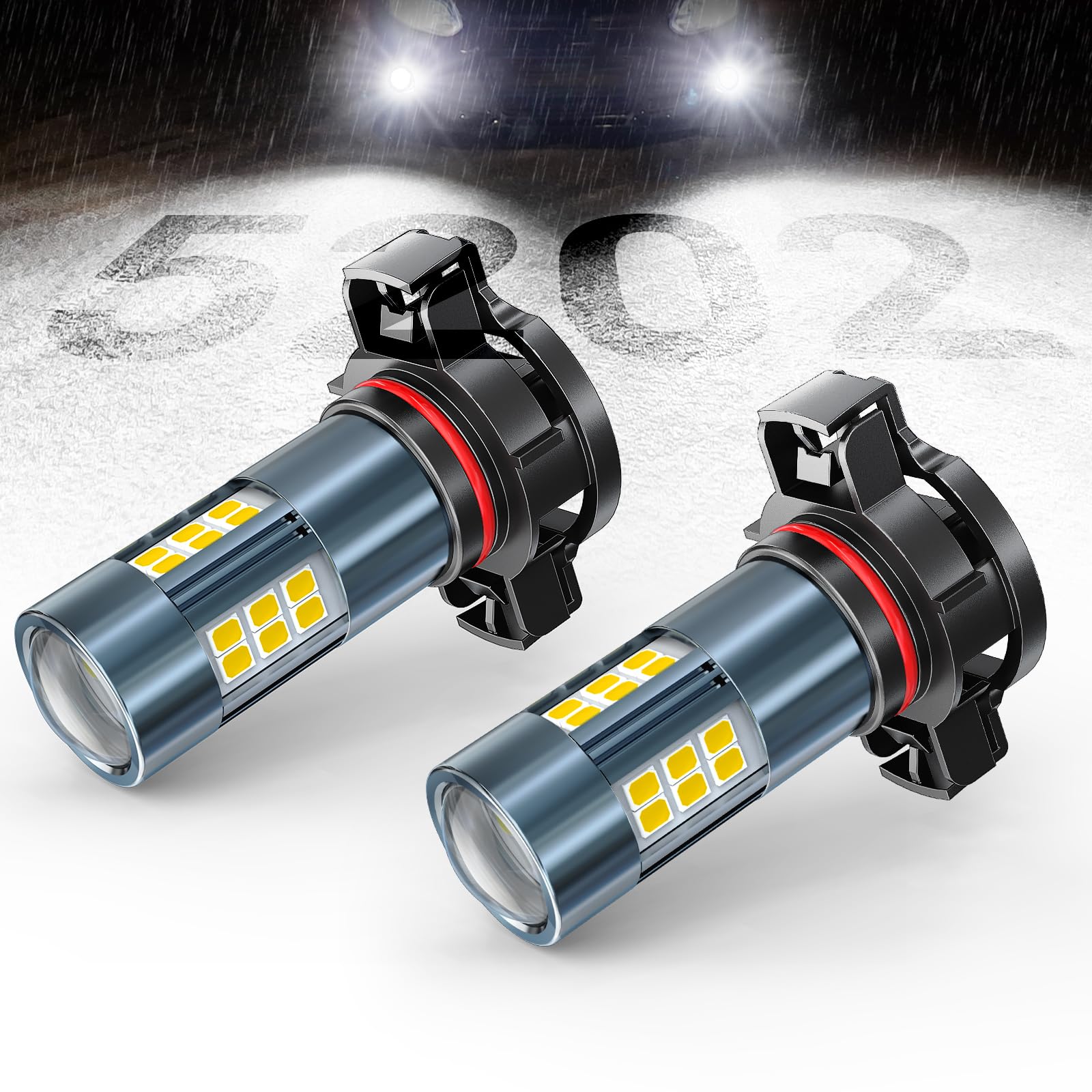 SEALIGHT 5202 LED Fog Light Bulbs, 6000K White, 27 SMD Chips, 1:1 Design, Pack of 2