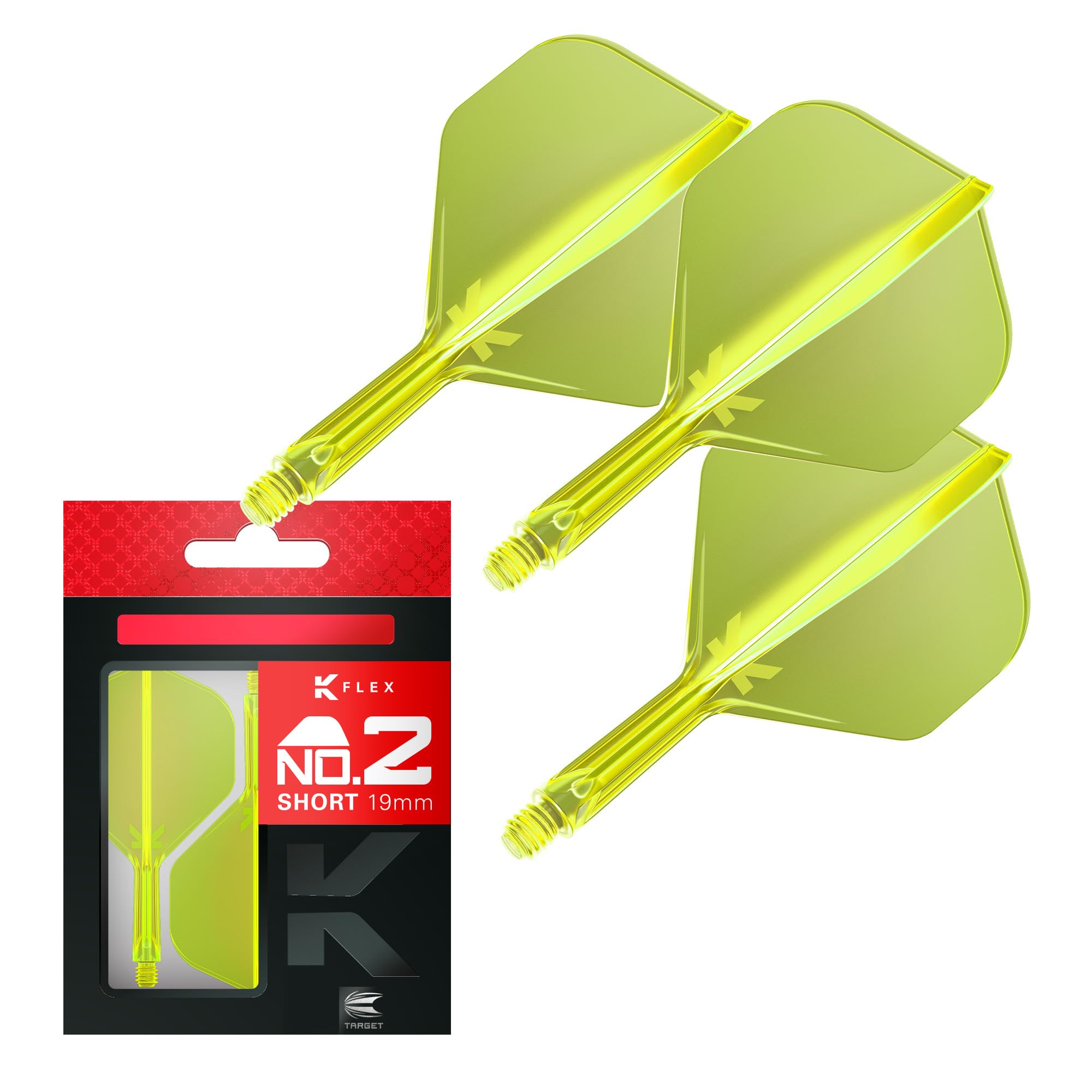 Target Darts K Flex Dart Flights and Shafts, No.2 Yellow, Short (19mm), Pack of 3, Model taf1557