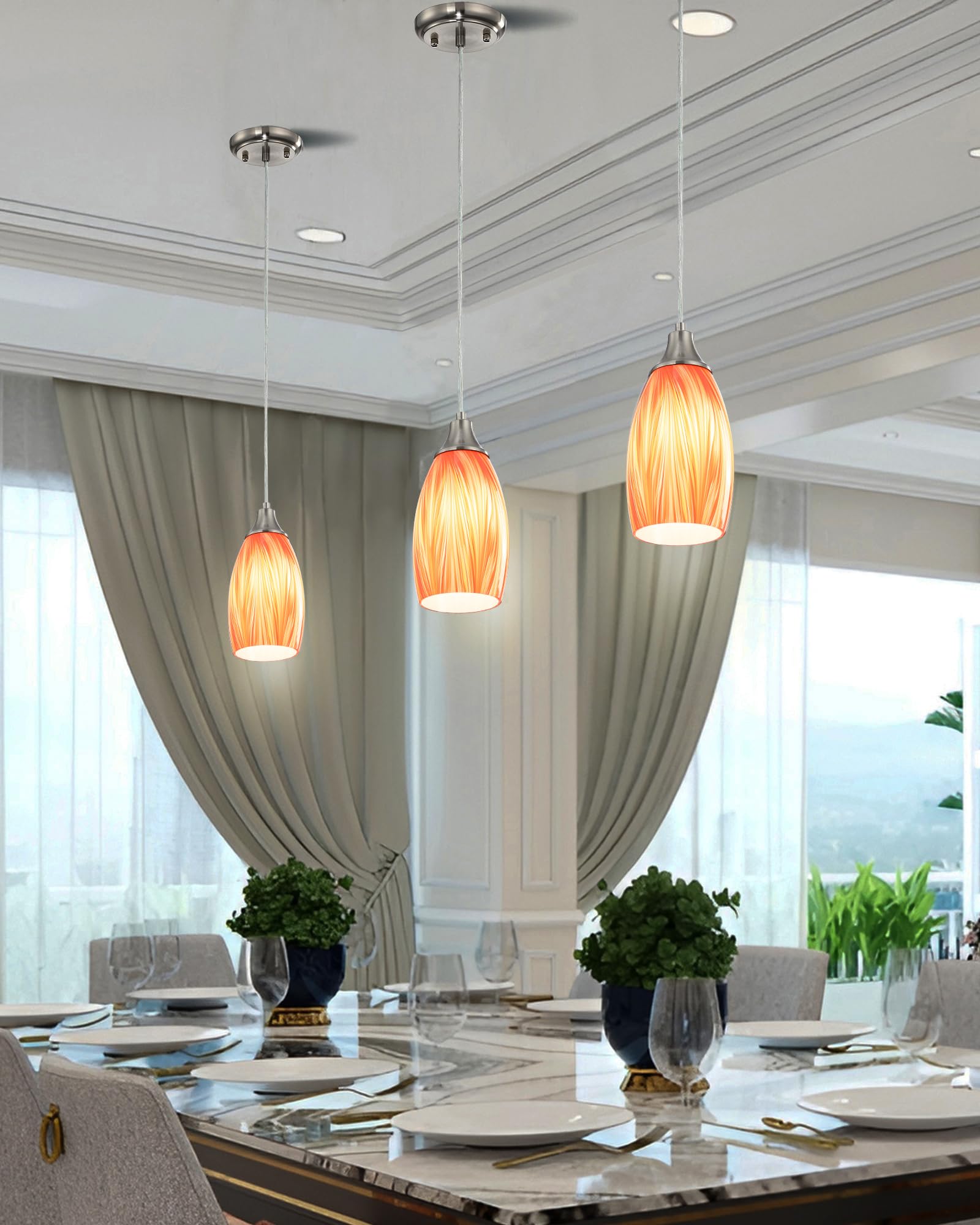 Glass Pendants Lights Kitchen Island Handcrafted Art Glass Mini Pendant Light Fixtures Oval Pendant Light Shade With Brush Nicke