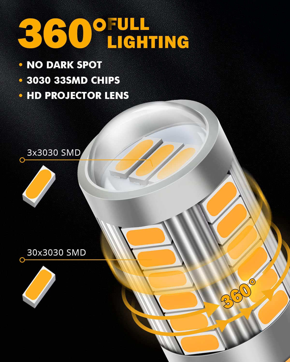 Auxbeam 3157 LED Turn Signal Light Bulbs, Super Bright Amber, Aluminum, Pack of 2