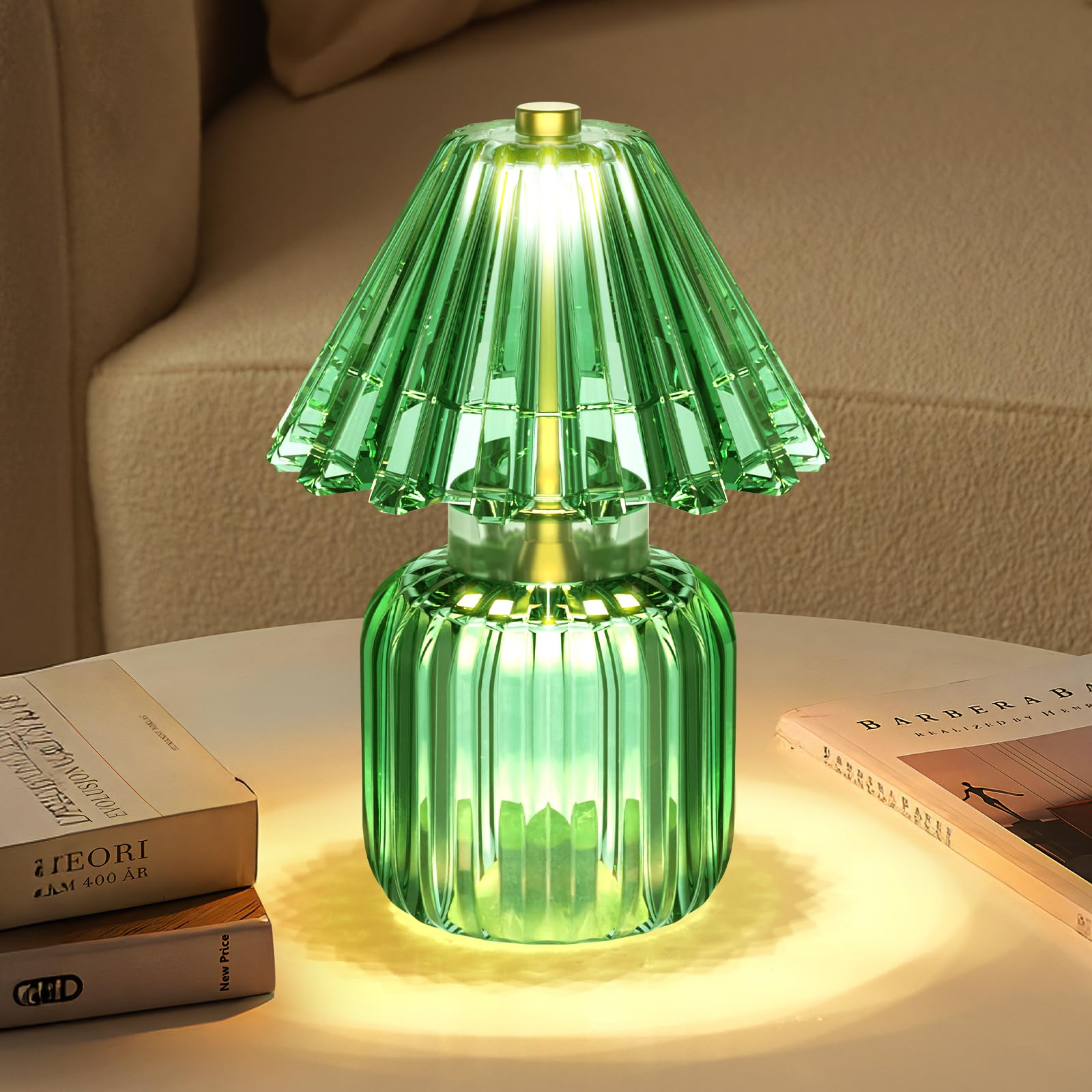 SisiHokai Small Battery Operated Lamp with Timer  Tiny Cordless Glass Table Lamp for Home Decor  Kitchen  Bathroom  Birthday Gift for Women  Jelly Green