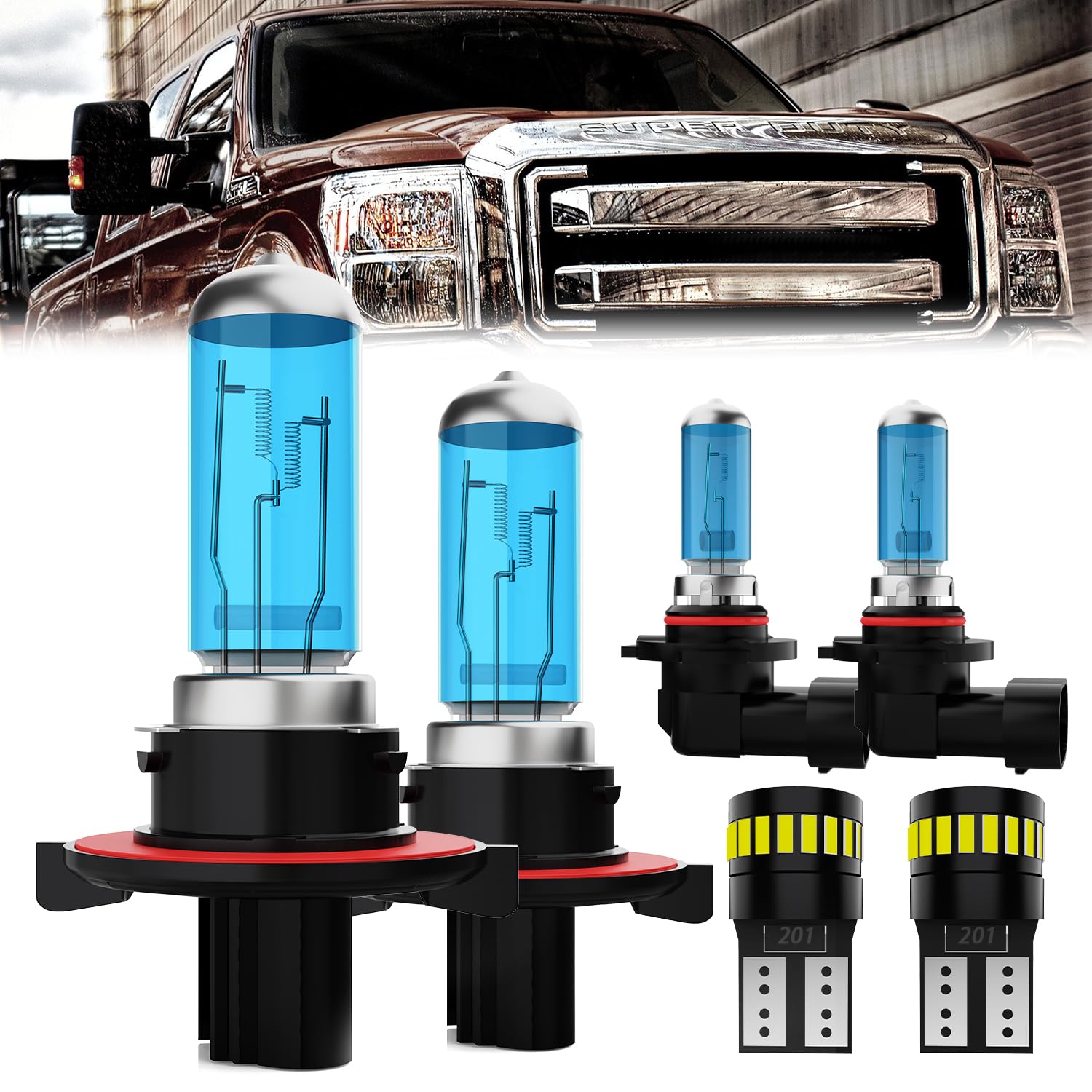 LECCIBUB Headlight Bulbs License Plate Lights Fit For Ford F250 Super Duty 2005-2016, 9008 High Low Beam + 9145 Fog Lights Halog