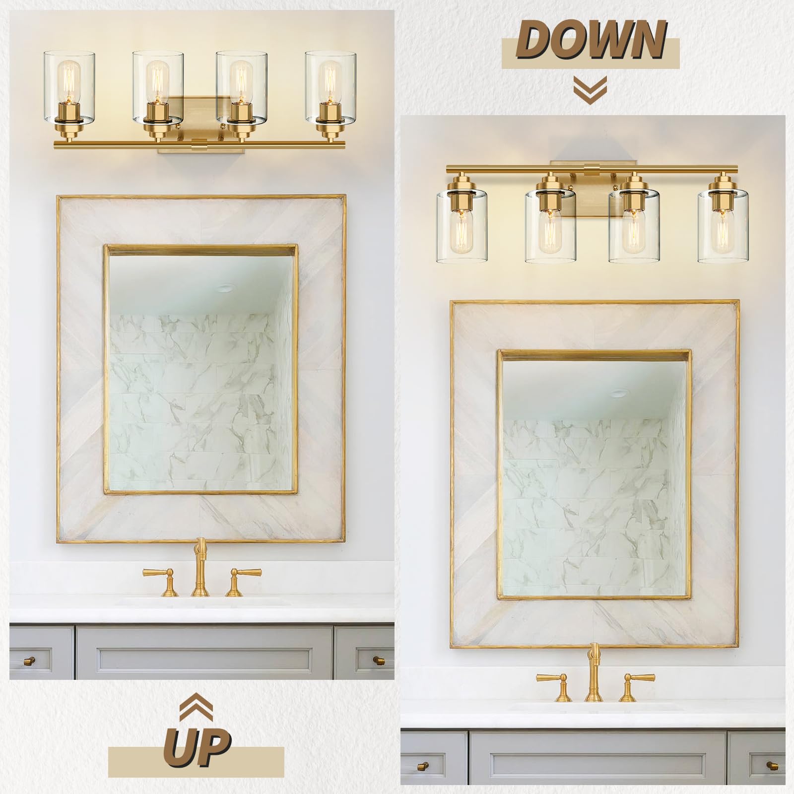 Bathroom Vanity Light Over Mirror,Vanity Light For Bathroom,Bathroom Light Fixture Wall Sconce Lighting For Bedroom,Living Room (Gold, 4-Light)