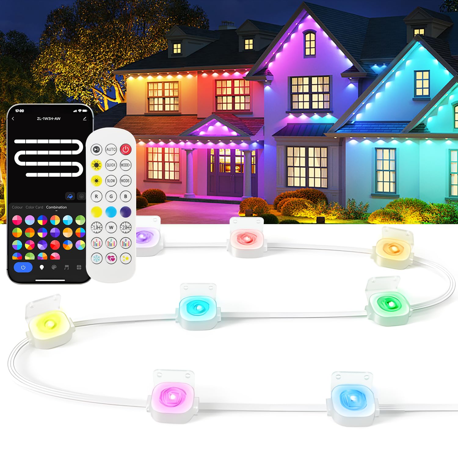 Heromind 100ft Smart RGB Outdoor Lights, 60 LED, Waterproof, PVC, Multicolored, Model WYD-100FT