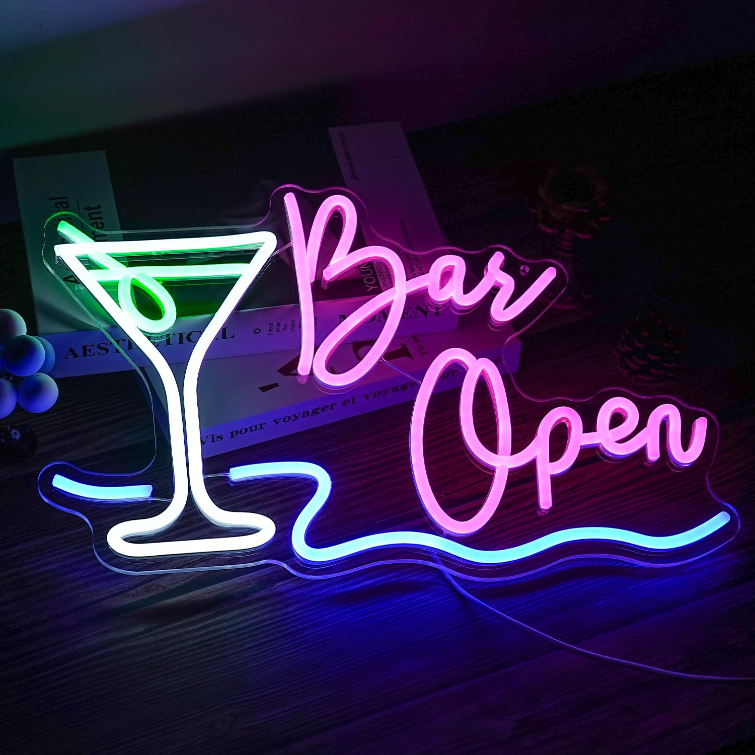 Bar Open Neon Sign Dimmable Led Cocktail Neon Lights Signs For Wall Decor Bar Open Neon Wall Light Up Sign For Bar Pub Store Man Cave Party Club Restaurant Decor Open Signs