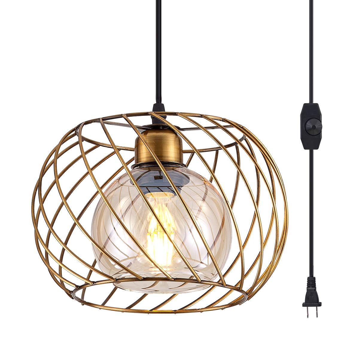 YLONG-ZS Gold Dimmable Pendant Lamp, 16ft Cord, Adjustable, Metal, Model YL17A-Gold
