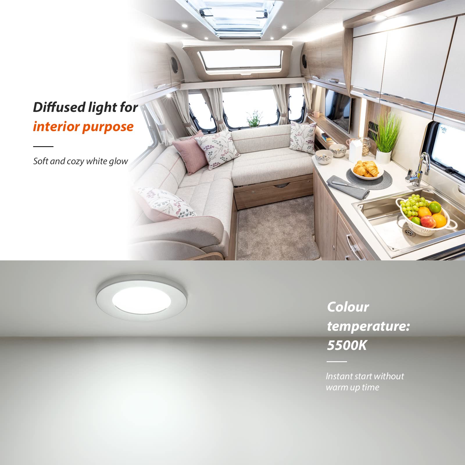 Dream Lighting 12v LED Recessed Puck Light, Cool White, Polycarbonate, Pack of 6, 2.76” for RV Boat Interior Ceiling