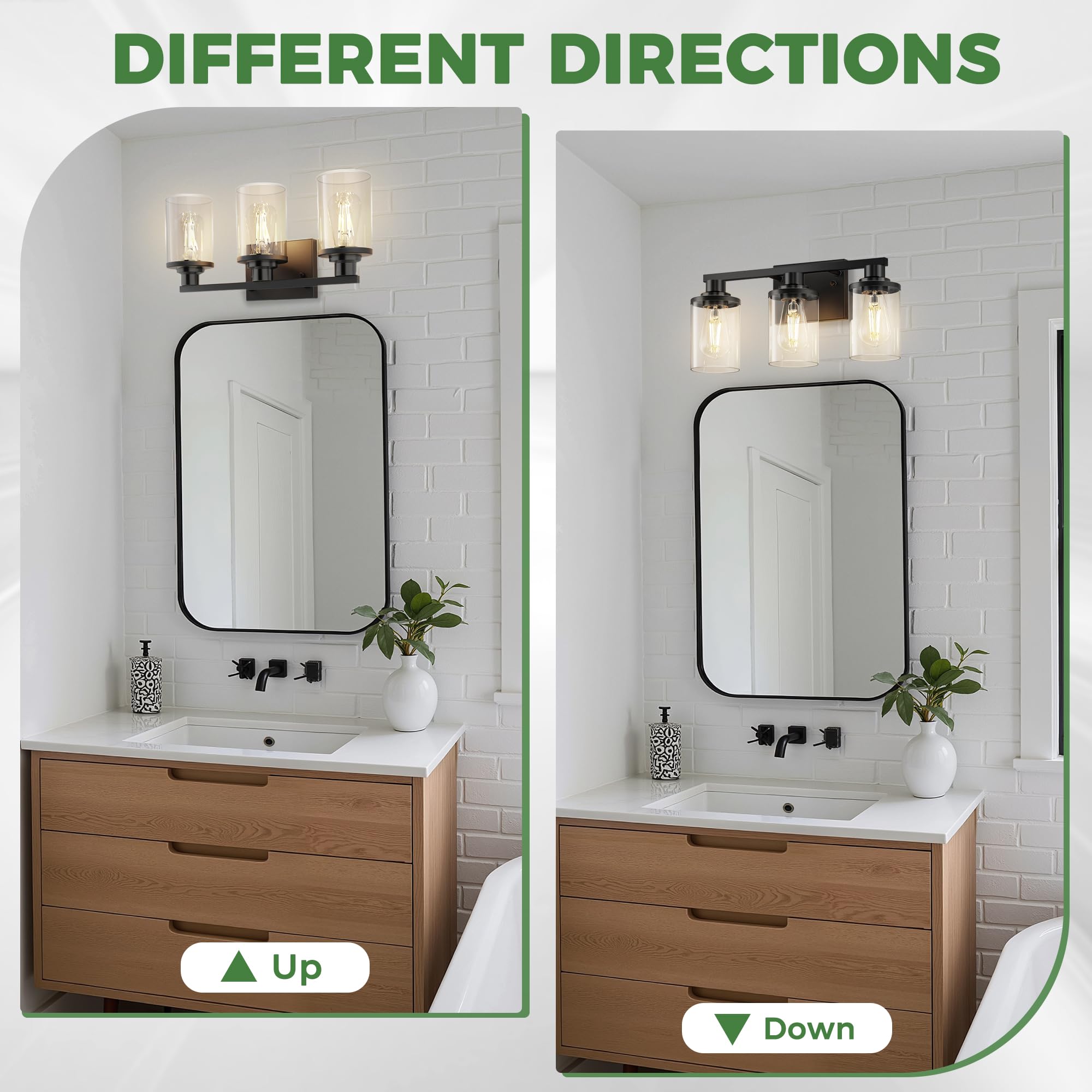 Doresshop 17 Inch Bathroom Light Fixtures  3-Light Black Bathroom Lighting Fixtures Over Mirror With Glass Shade  Modern Vanity Lights For Hallway Bedroom  Includes Bulbs