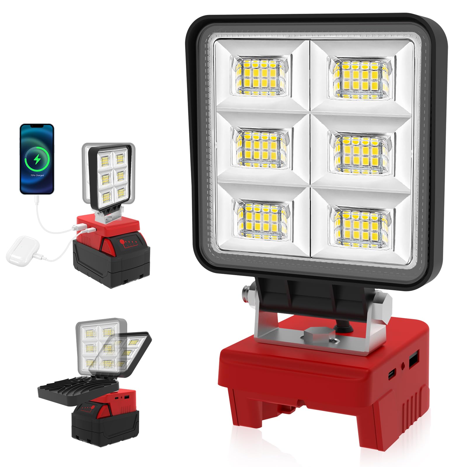 LED Work Light Compatible with Milwaukee 18V Battery, T-SUNiceM 5200LM Flashlight, 18V Battery Cordless Work Light 140Adjustable
