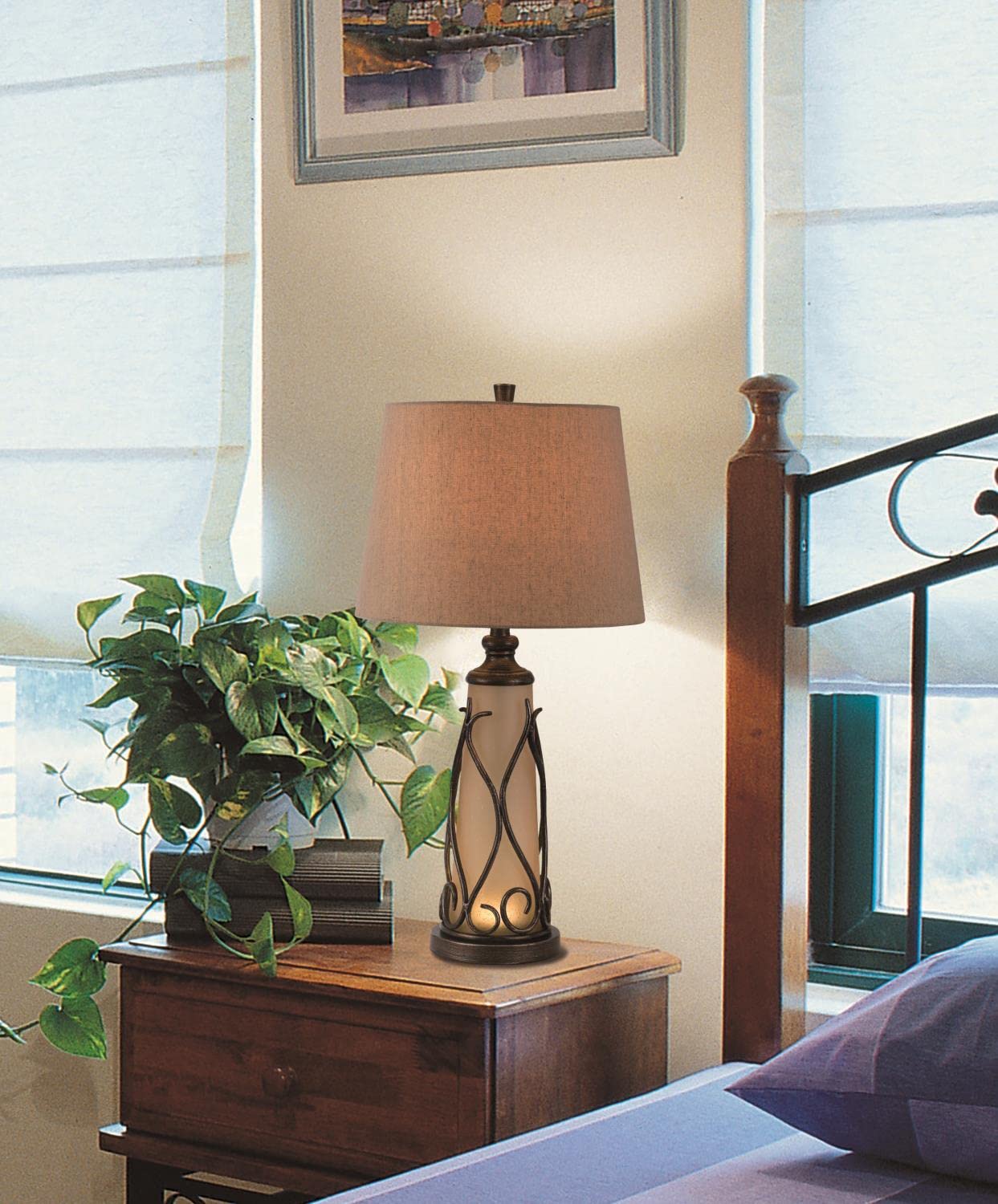 Cal Lighting Taylor Table Lamp BO-2348TB, 15x15x29.5", Bronze Metal, 1W LED Night Light, 150W Capacity