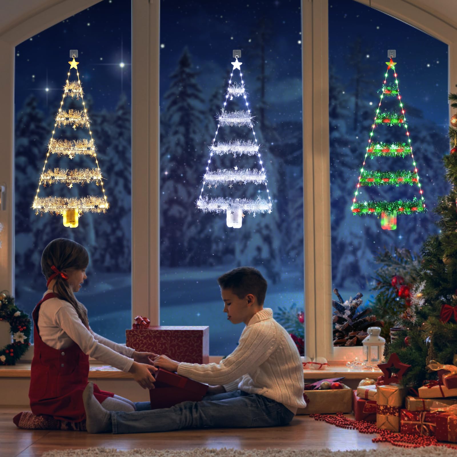 Toodour Christmas Decorations Indoor Lights, 2.65Ft Led Christmas Lights, Cool White Christmas Wall Window Hanging Lights, Battery Operated Holiday Decorative Lights For Outdoor, Garden, Home Decor