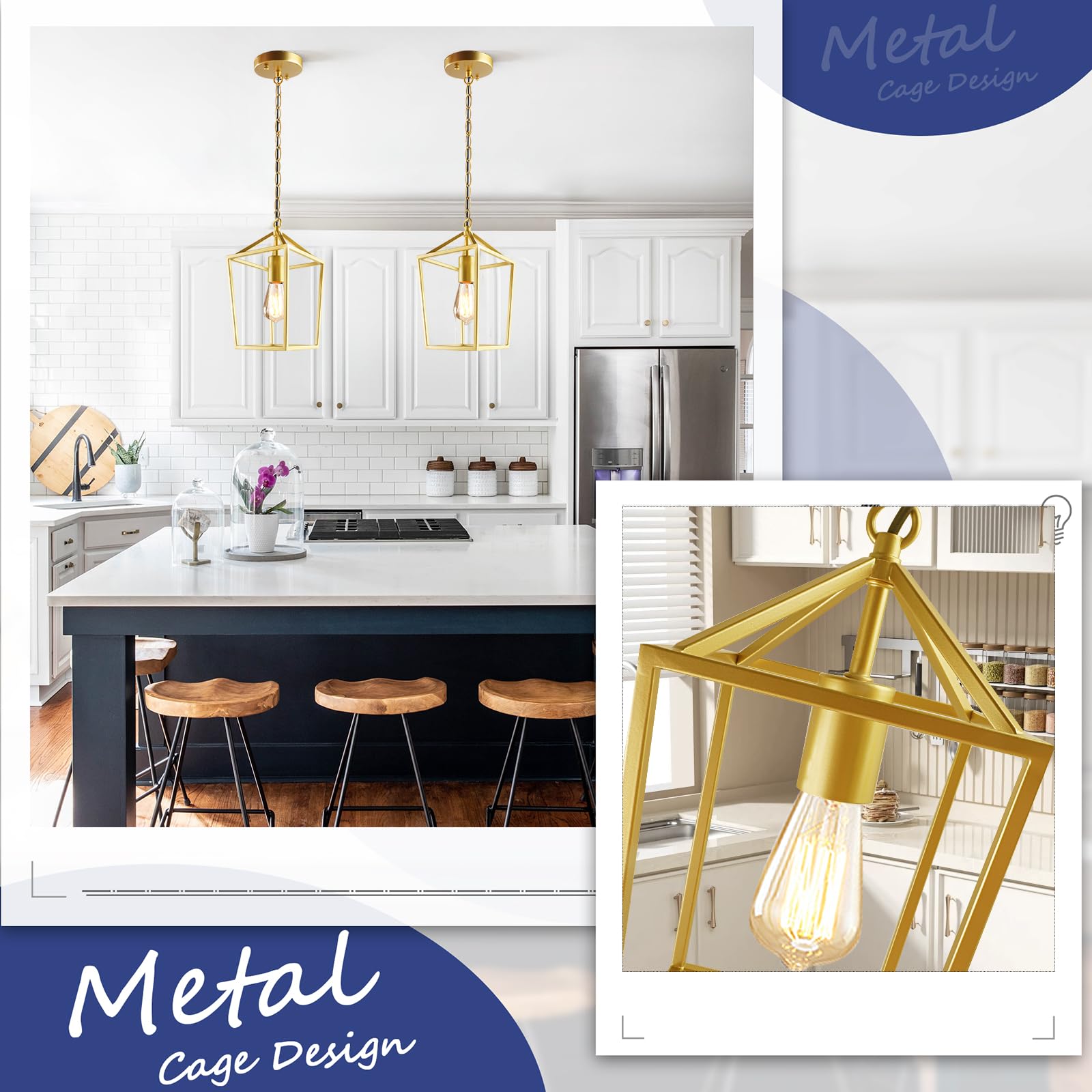 Sheetea 2-Pack Gold Pendant Lights Kitchen Island, Modern Mid Century Light Fixtures Hanging Lamp For Kitchen, Farmhouse Kitchen