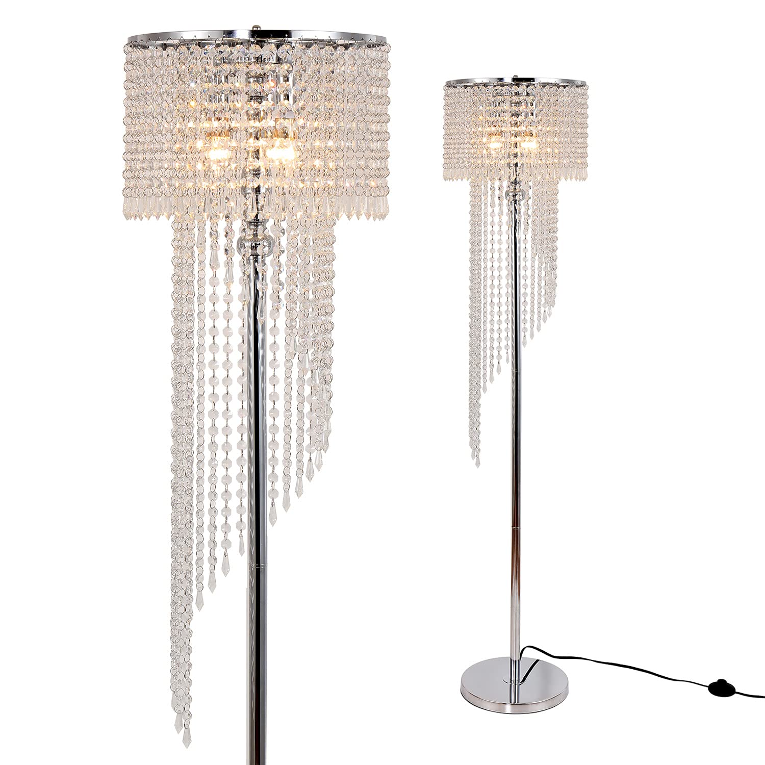 beaysyty Modern Style Crystals Floor Lamp Chrome Finish and Plentiful Crystals for Reading Corner Lamp for Office Cafe,Den,Livin