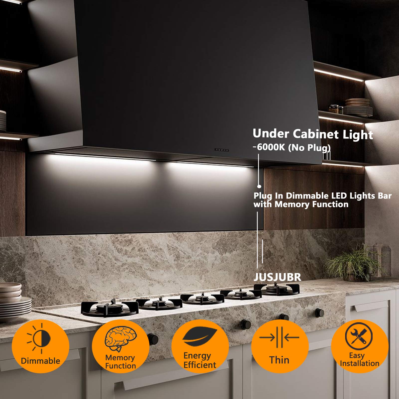 JUSJUBR Under Cabinet Light, 12 Inch LED Closet Light, Cold White 6000K, Super Slim Dimmable, Aluminum, White without Plug