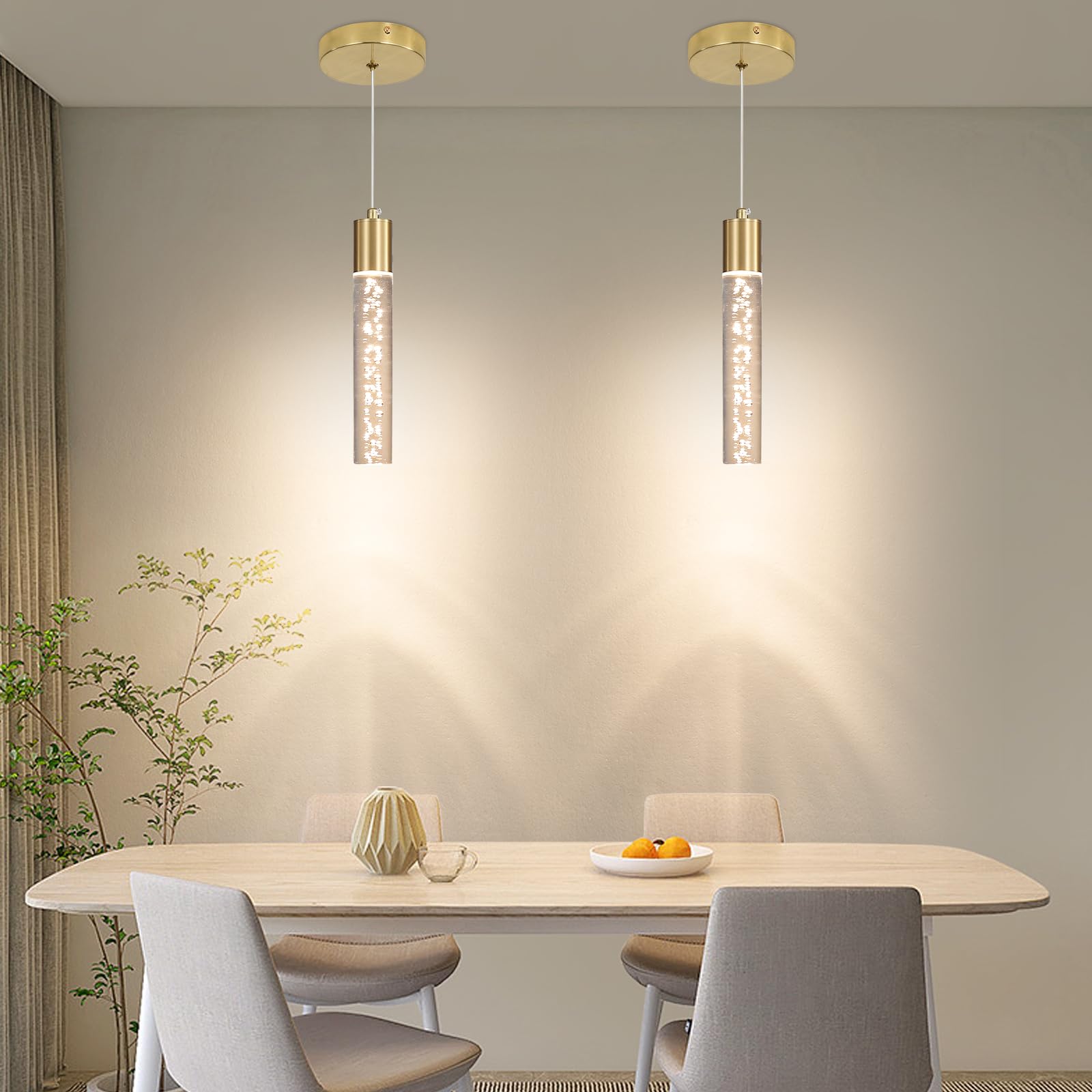 3 Pack Modern Kitchen Island Hanging Light  Gold Led Pendant Lights Fixture  Bubble Acrylic  3 Color Temperatures  Mini Ceiling Chandelier Lighting For Dining Room  Bedroom  Foyer Entrance  Cafe Bar