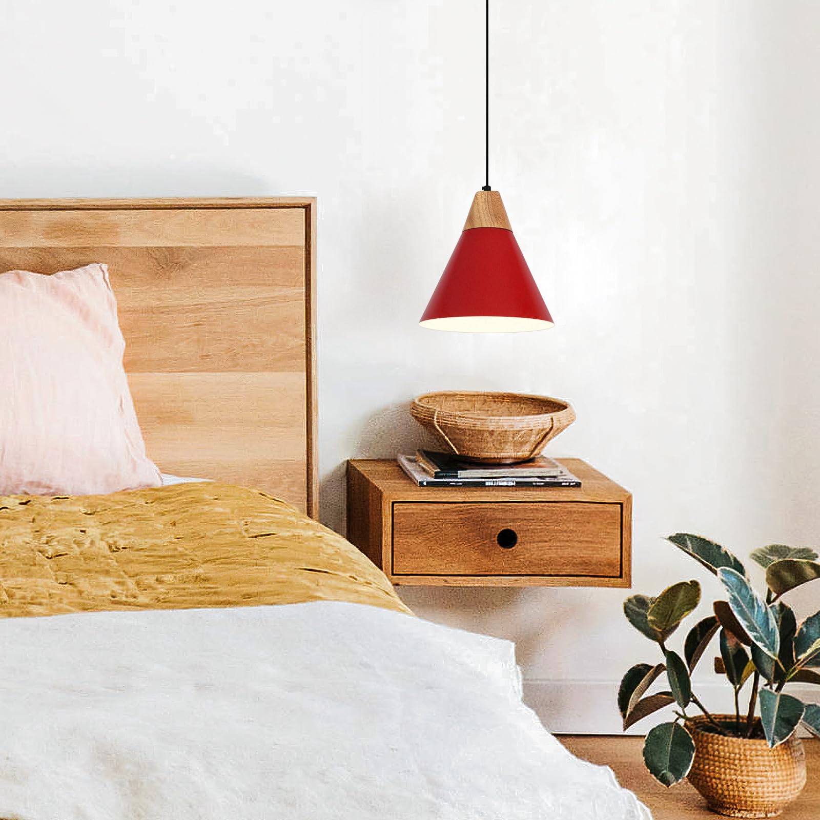 Sesiment Plug In Pendant Light, 2 Pack 9.4Inch Hanging Lights With Plug In Cord 14.7 Ft, Red Pendant Light Plug In, Hanging Pend