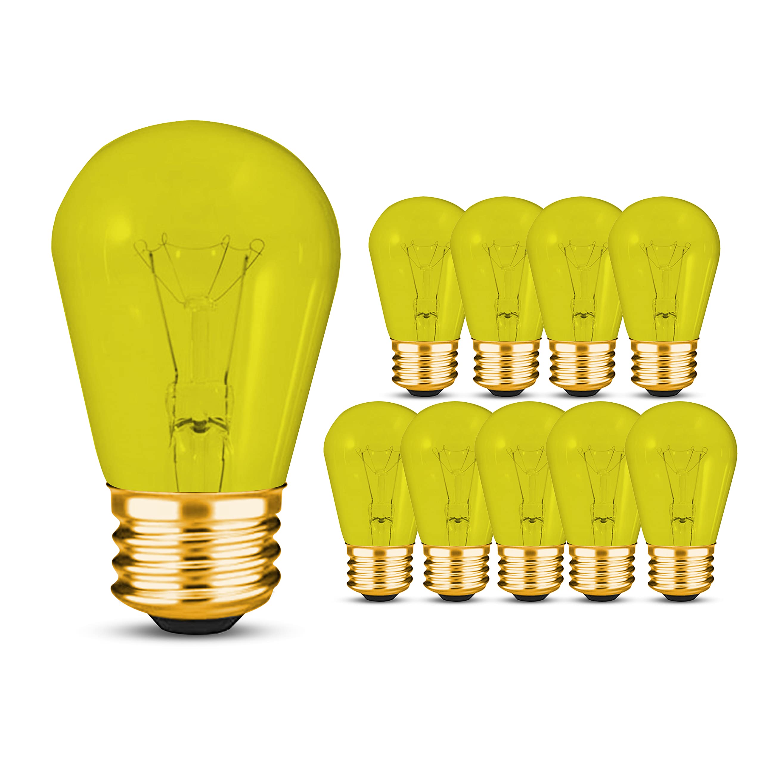 Ohlectric S14 Transparent Yellow String Light Bulbs | 11 Watts Dimmable Led Bulbs With E26 Base, 5000 Hours Of Light | Pack Of 10