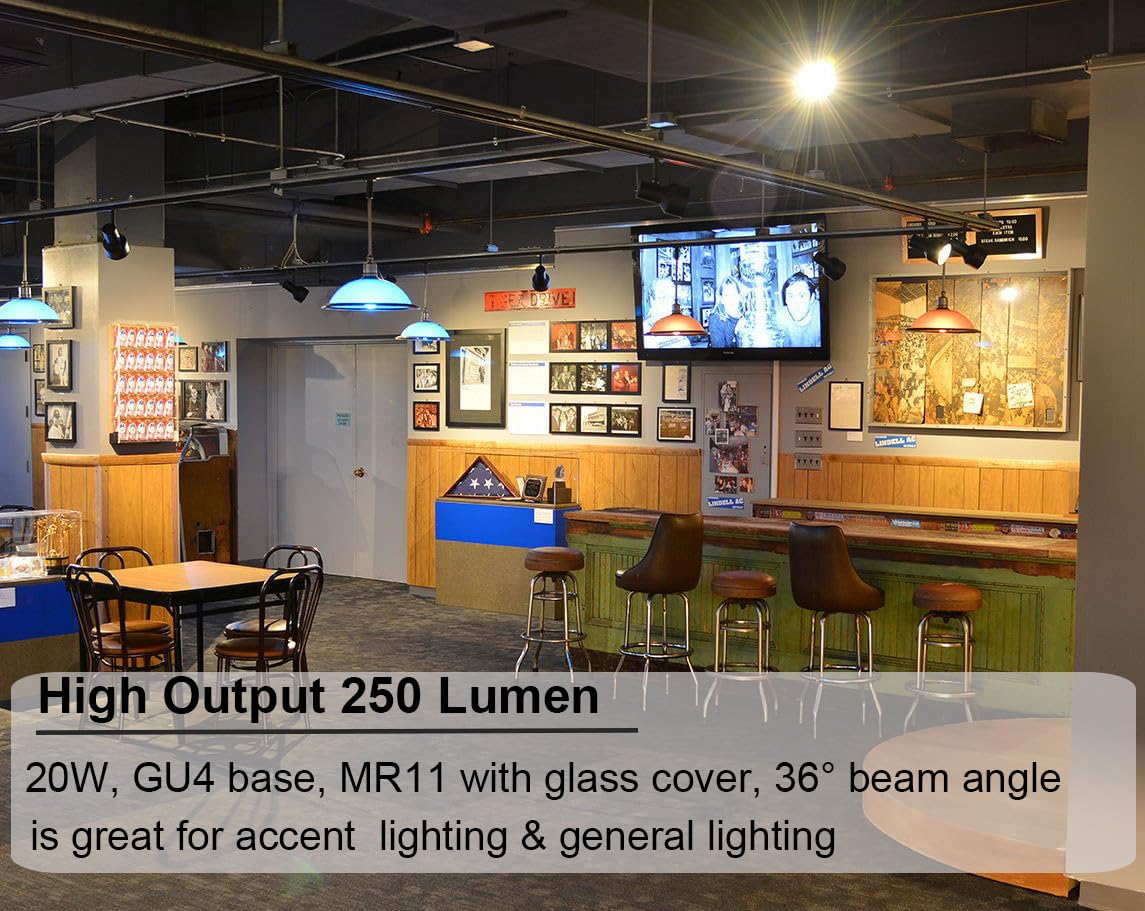 Rnyloas Gu4 Halogen 20W, 6 Pack Gu4 Base Mr11 12V 20W, Long Lasting Gu 4 Mr11 Dimmable With Glass Cover, Mr 11 Warm White 2800K