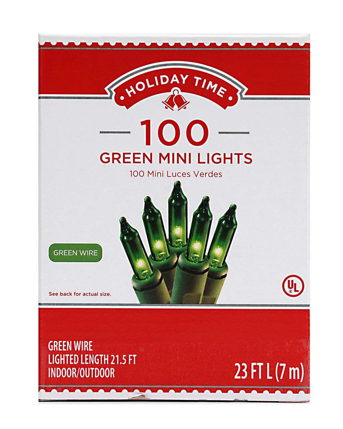 HOLIDAY TIME 100 Green Mini Lights - Green Wire - 2 Pack - Perfect for Holiday Decor