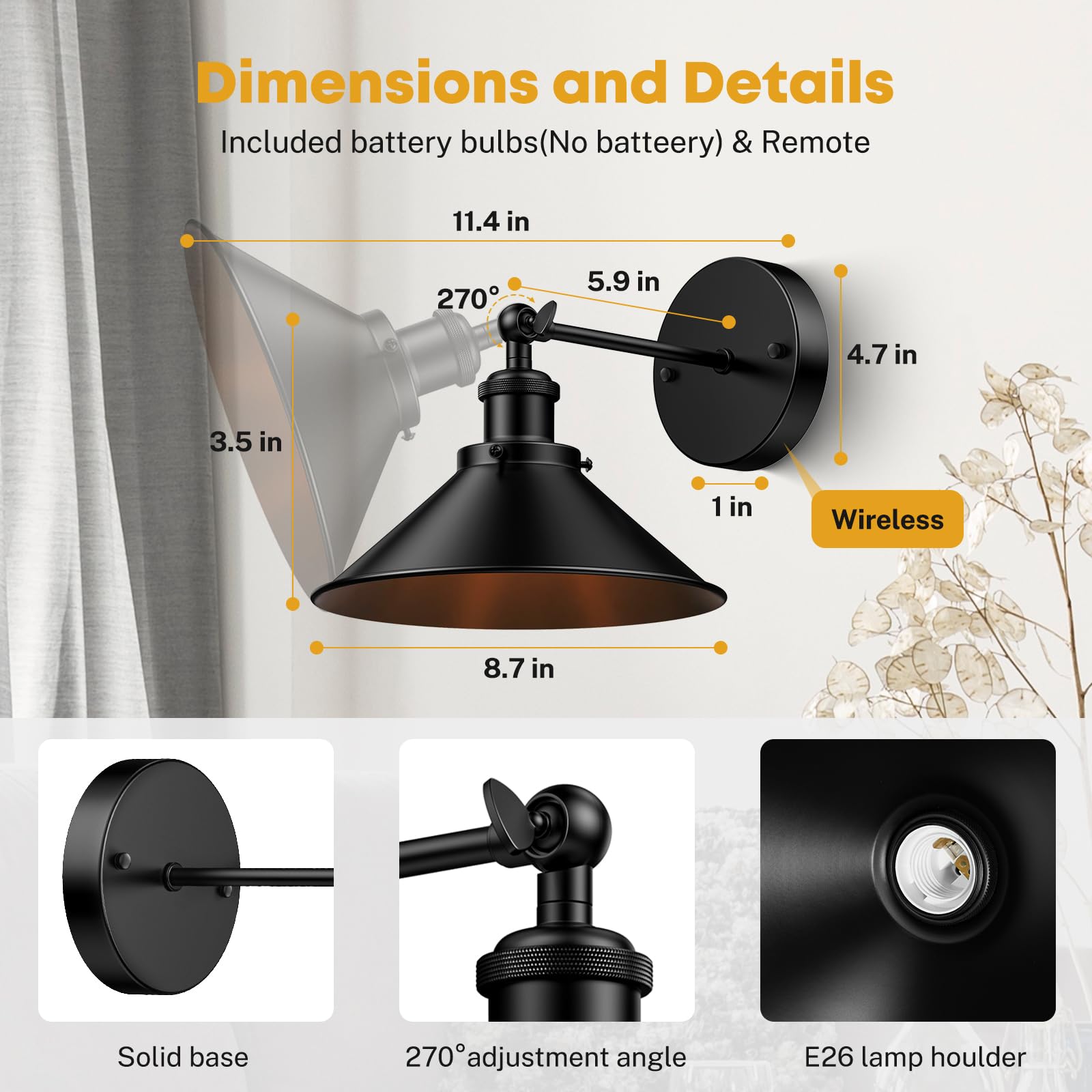 Nooknova Battery Operated Wall Sconce, Swing Arm Wall Lights Battery Powered Sconces Wall Lamp Fixture Cordless Wall Lights Set Of 2 With Remote Adjustable For Bedroom Farmhouse Hallway