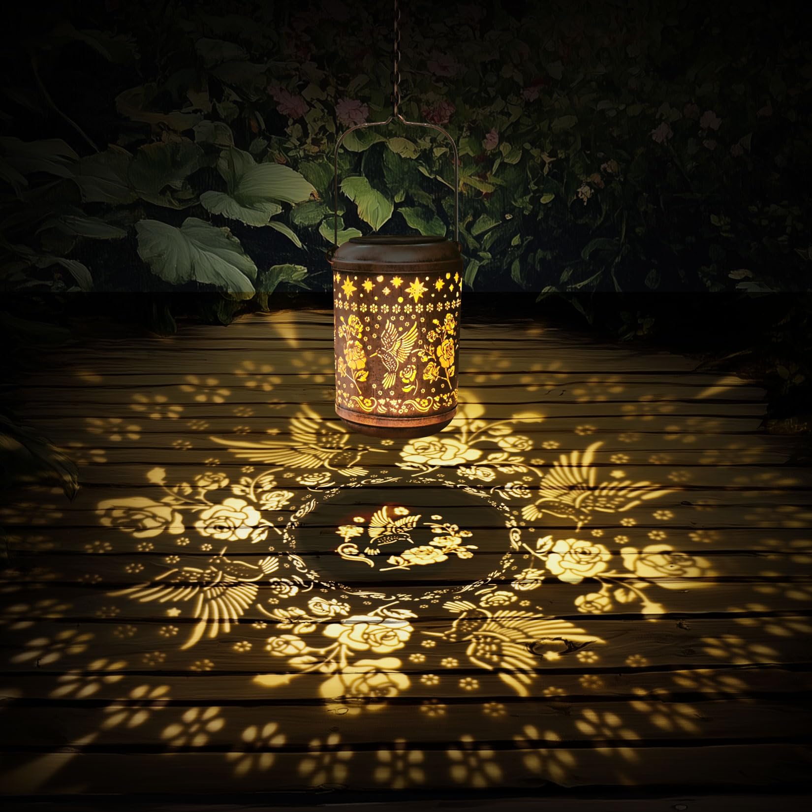 Kaixoxin Solar Garden Decor Metal Lantern Hummingbird Table Lamp Bronze Outdoor Dercoration Great Gift For Women Mon Grandma Han