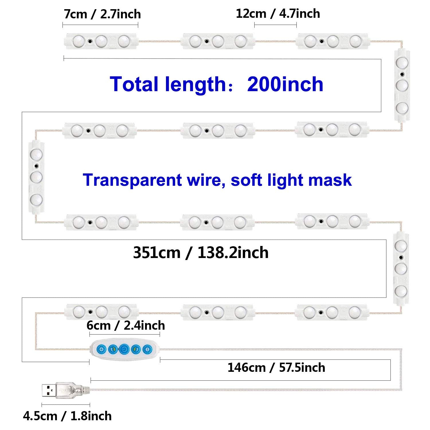 selfila LED Vanity Mirror Lights Kit, Dimmable, 11ft, White, Model SF601-15, PVC Material, Hollywood Style