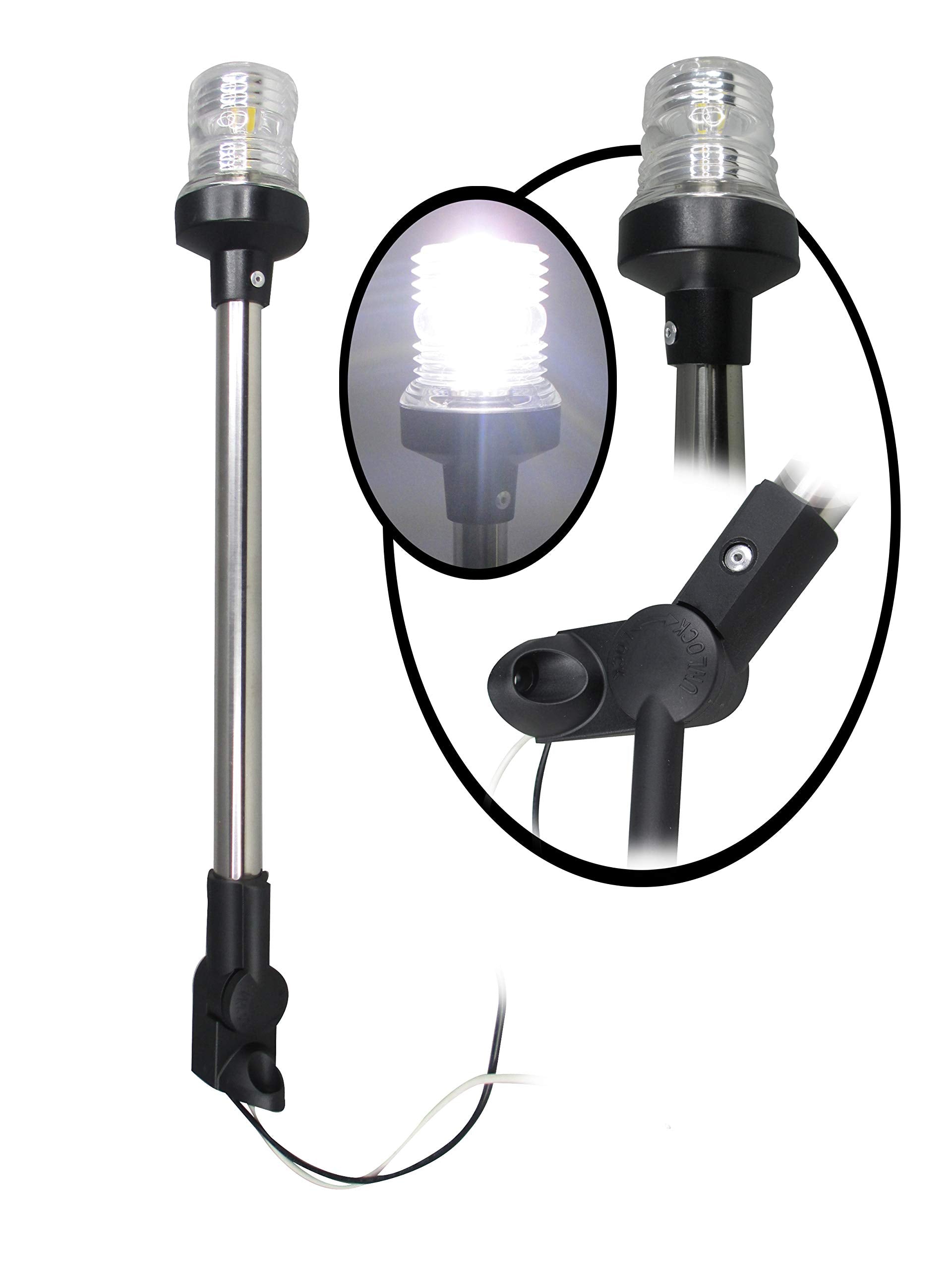 Pactrade Marine 12V Navigation Anchor Light 360° LED Splashproof Black Housing Fold Down Base (H=16.5in) USCG Approved