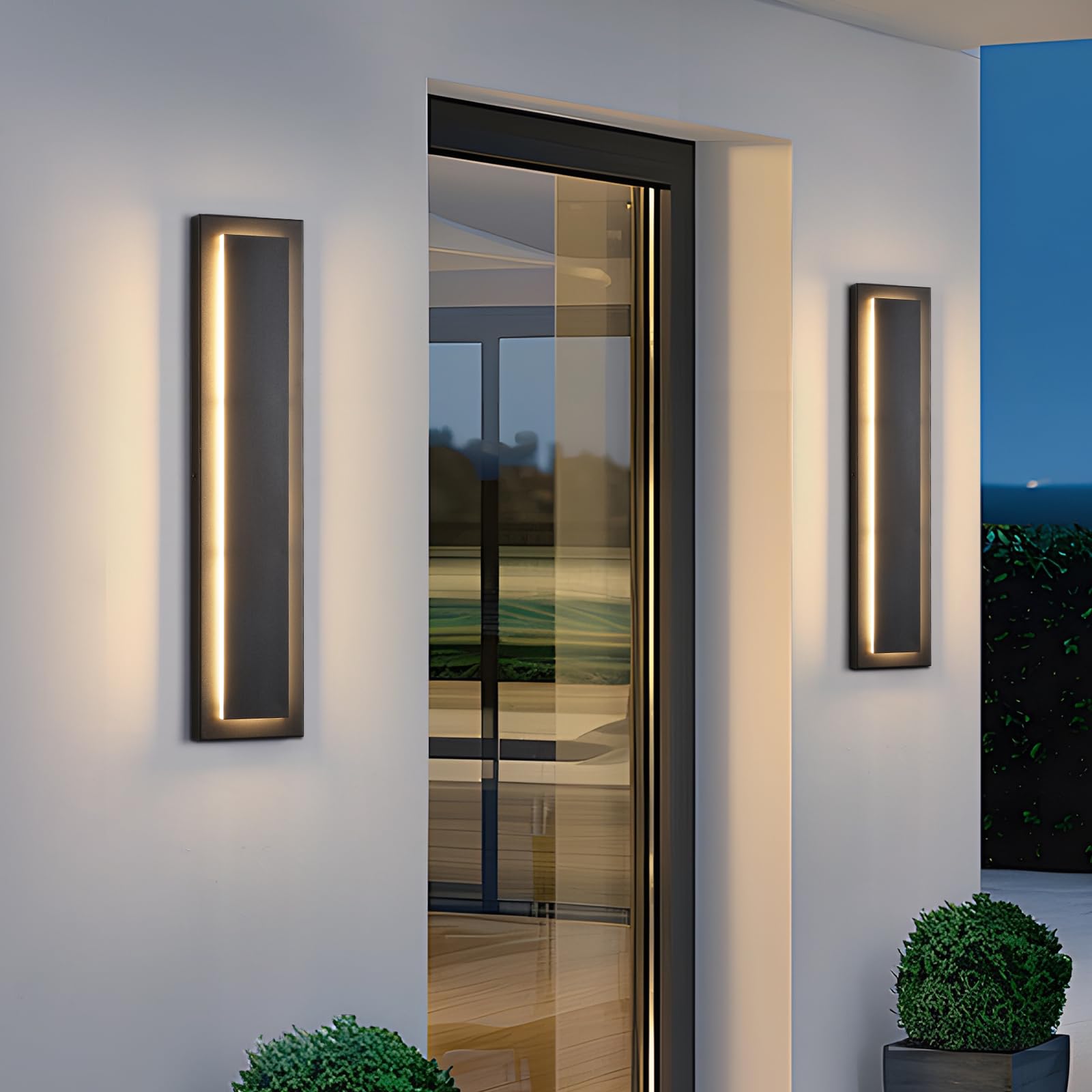 tewei Modern Outdoor Wall Sconce, Black LED Exterior Lighting, 60cm, Warm White 3000K, 2 Pack, Model BWL-602P