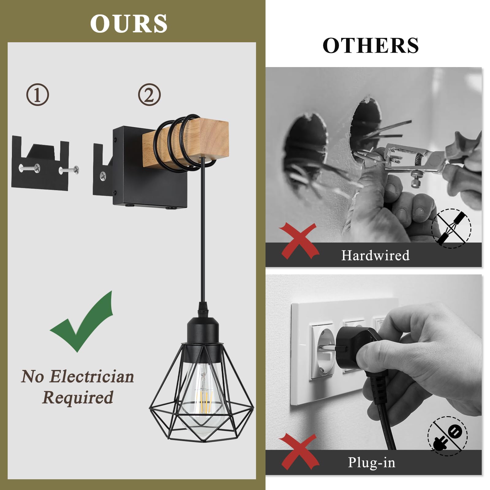 HLILCEH Battery Operated Wall Sconces Set of 2, Dimmable, Remote Control, 10inch, Black, Model WL-2FGZSBK-W-US