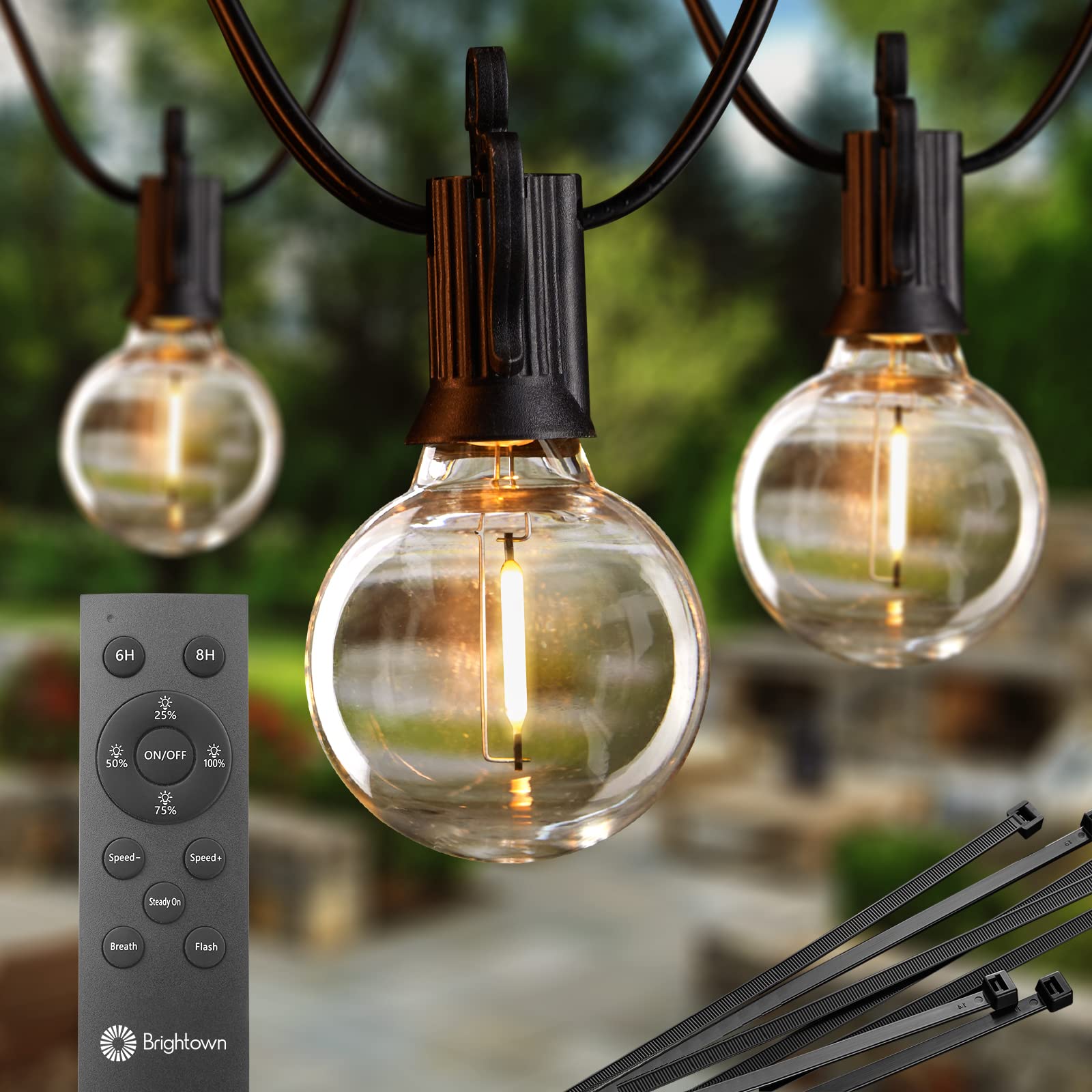 Brightown Outdoor String Lights with Remote, 2 Packs Each 38Ft 15 LED Patio Lights Outdoor Waterproof, String Lights for Outside