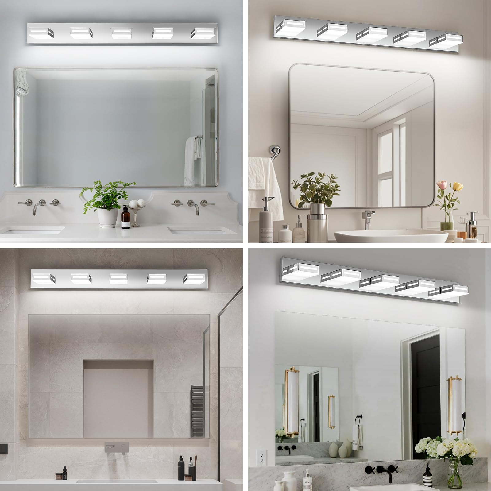 Donrao 40-Inch 5-Light LED Chrome Bathroom Vanity Light Fixture, Rotatable Wall Lights, Cool White 6000K, Model DY24092000011