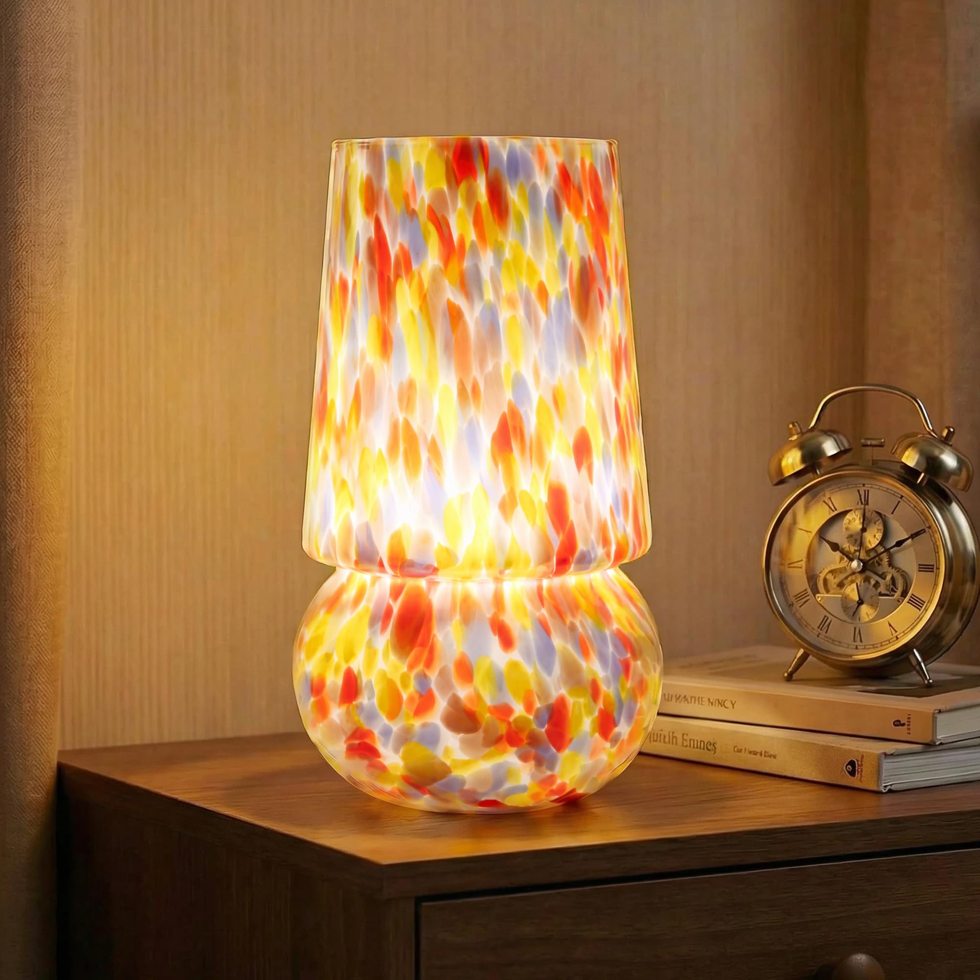 9.8 Inch Mushroom Table Lamp  UL Listed Dimmable Small Desk Bedside Lamp with Woven Beige Cord  Handcrafted Pattern  Murano Home Decor for Bedroom  Living Room  Pastel Confetti  No Bulb Included