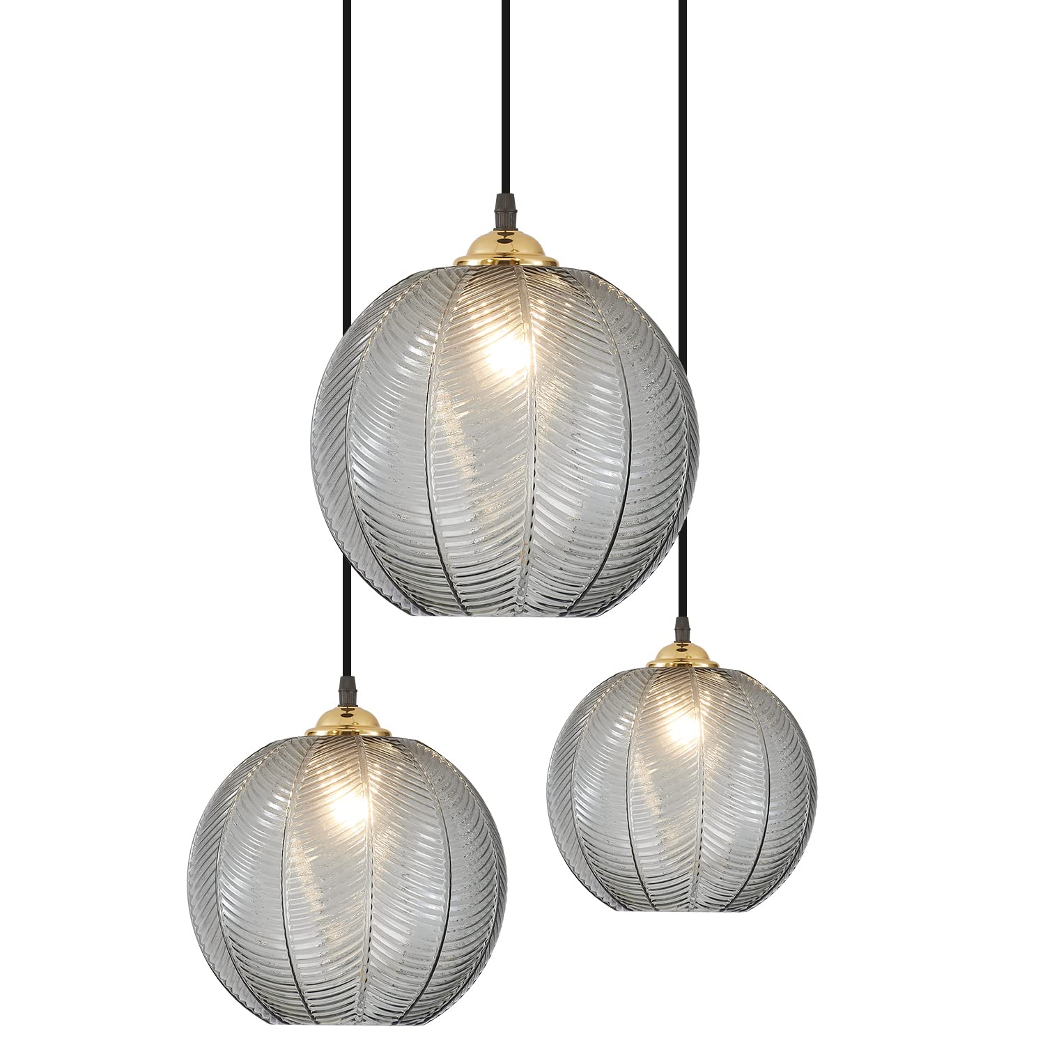KCO Lighting 3-Light Pendant Light Smoke Gray Glass Black Metal Mid-Century Modern Chandelier Model L1135