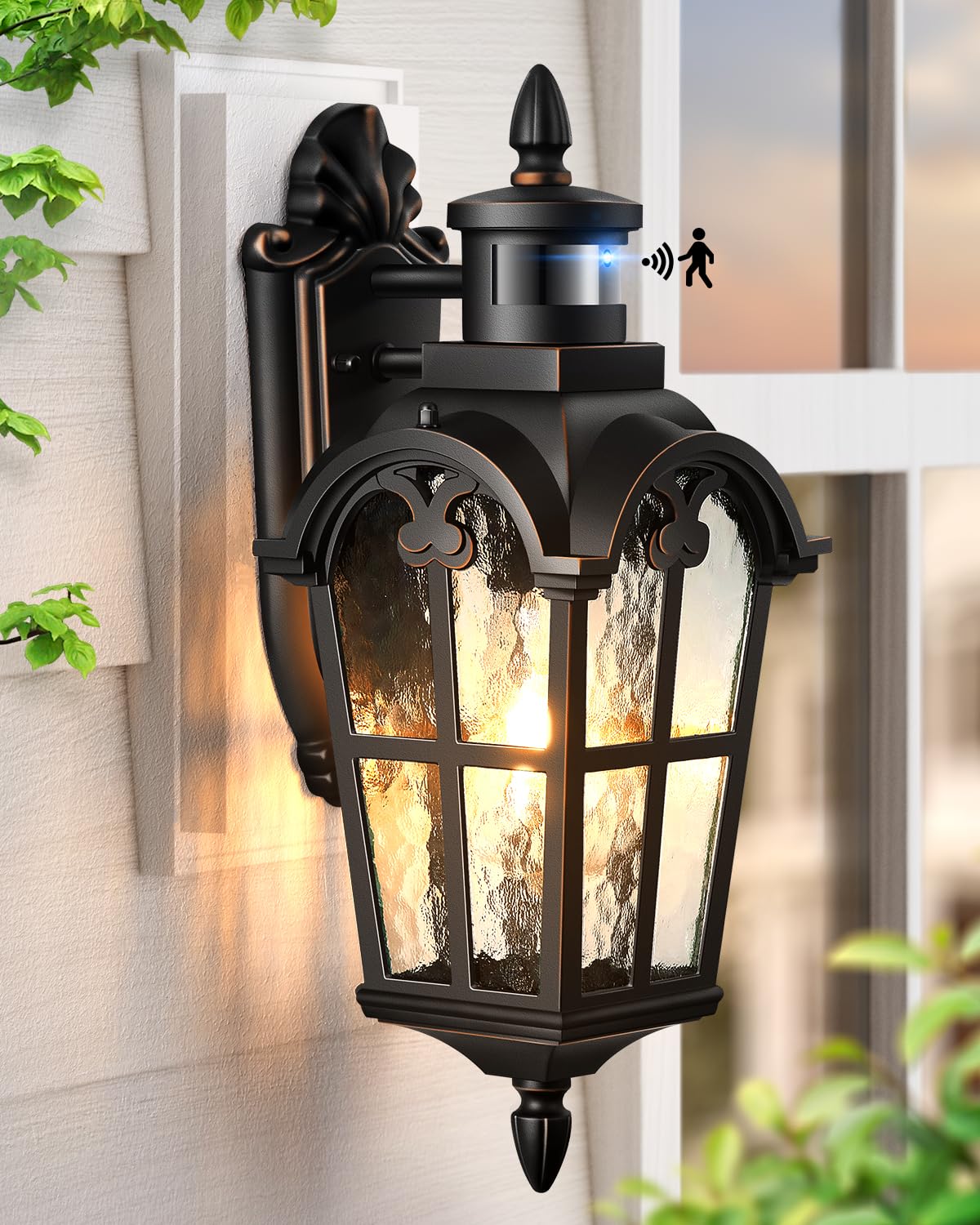 Vianis Motion Sensor Outdoor Lights  16.4 H Black Porch Light Outside Lantern With Gold Trim  Waterproof Dusk To Dawn Outdoor Lighting  Exterior Lighting Fixtures For House  Garden  Patio