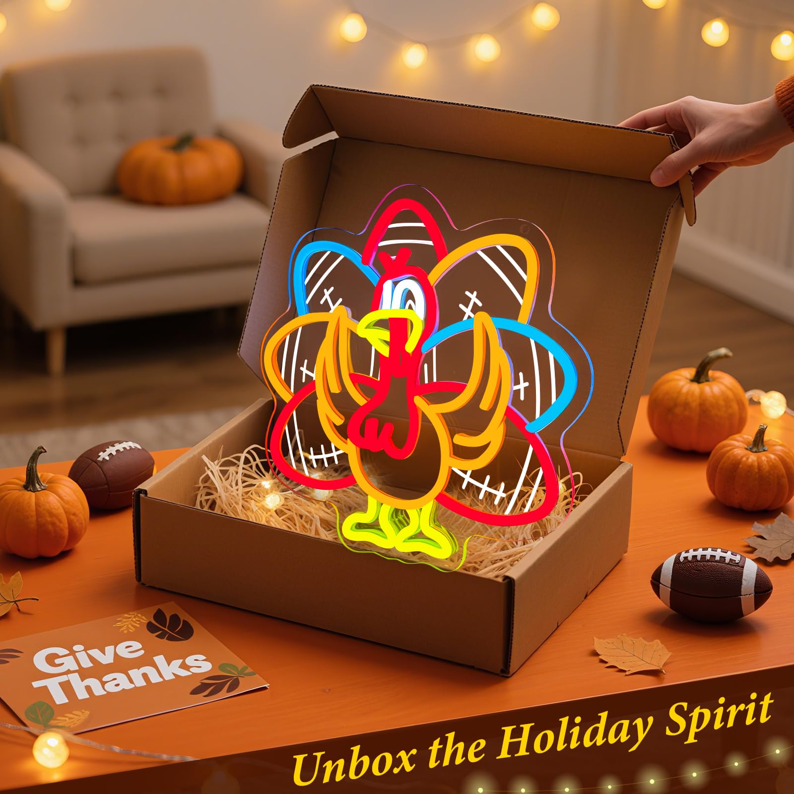 Innovtools Turkey Football Neon Sign  Thanksgiving Led Neon Lights With Usb Powered  Dimmable Light Up Sign For Give Thanks Fall Game Day Man Cave Window Wall Hanging Home Party Room Decor