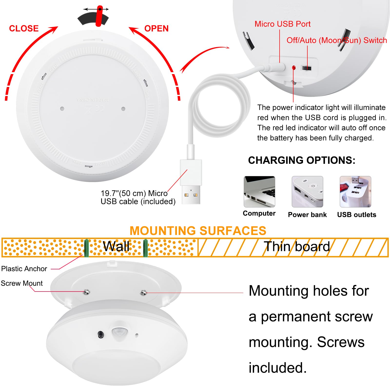 BIGMONAT Motion Sensor Rechargeable LED Light, 220LM, White, Model B251MIR10CW-1, Wireless Color Changing for Shower and Closet