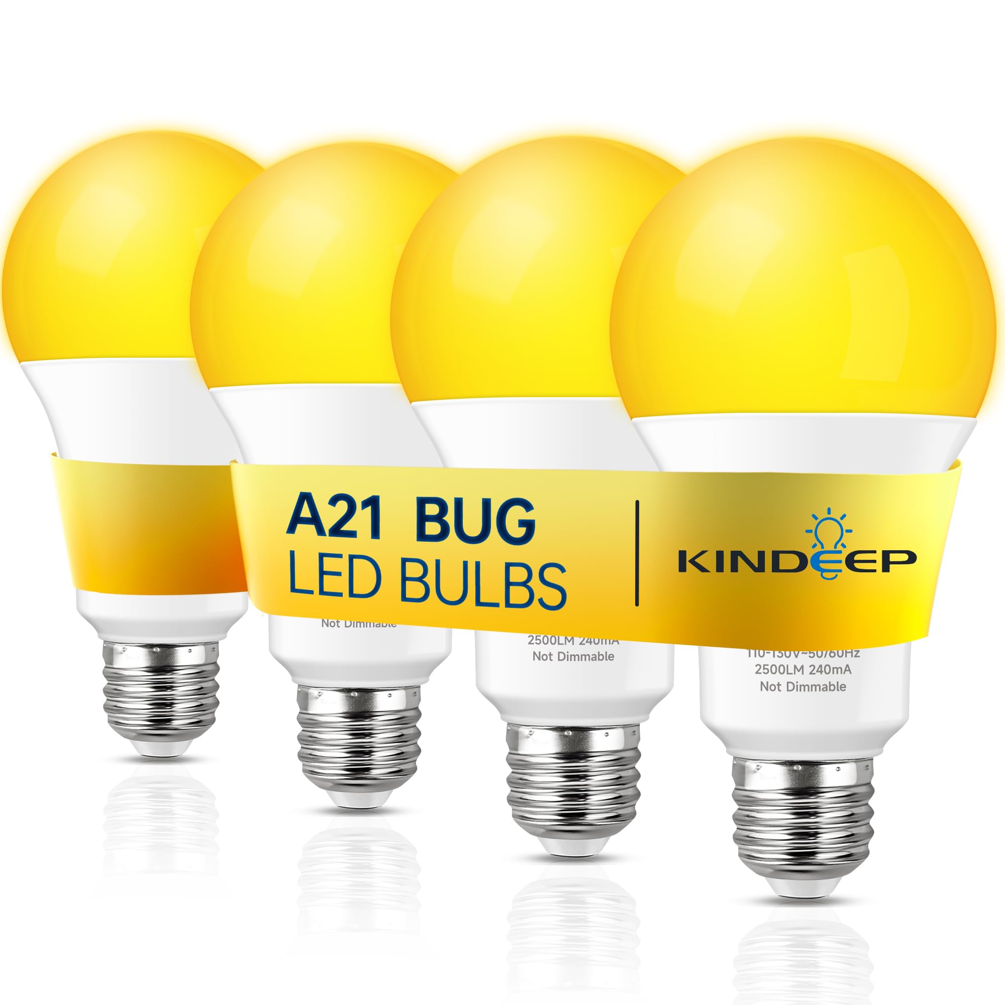 Kindeep Bug Light Bulb 23W, A21 Yellow Led 2000K, 150W-200W Equivalent, Amber For Outdoor Porch, Patio, Backyard, E26 Base, Non-