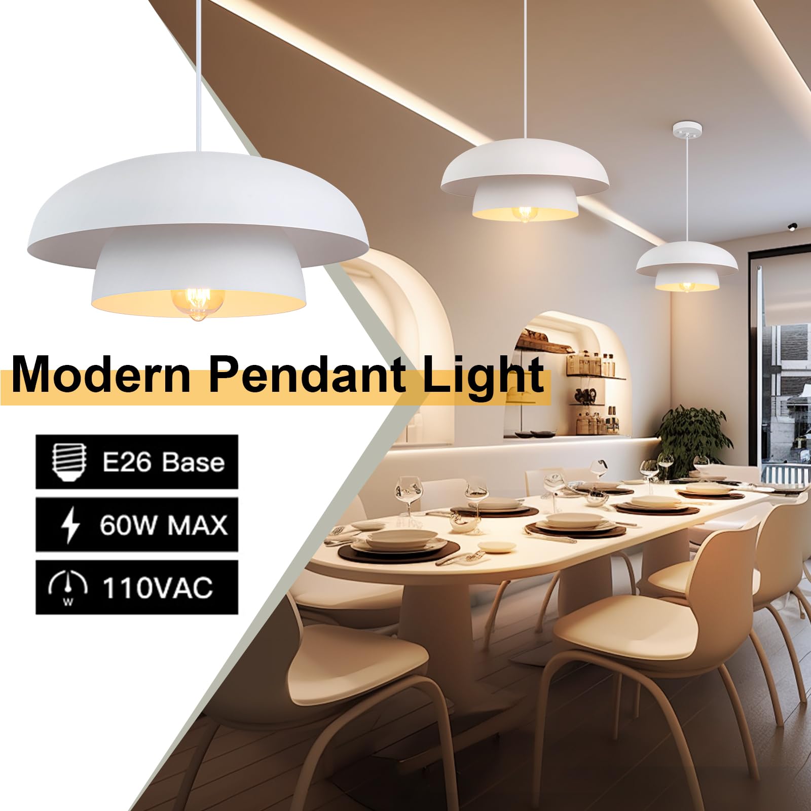 Lingkai 15.7" White Modern Pendant Light Fixtures, Kitchen Lighting Fixtures Ceiling Hanging Light Fixtures, Farmhouse Large Pendant Light For Kitchen Island Lighting Hanging Lamp
