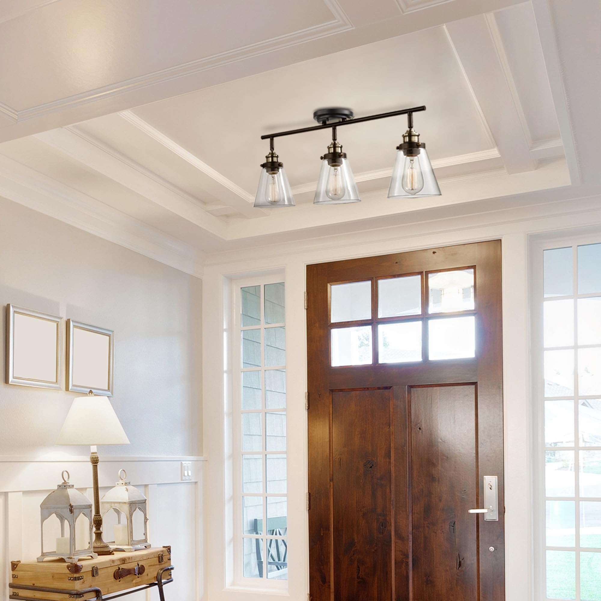 Globe Electric Jackson 3-Light Track Lighting, Dark Bronze with Antique Brass Accents, Model 59629, Metal Construction