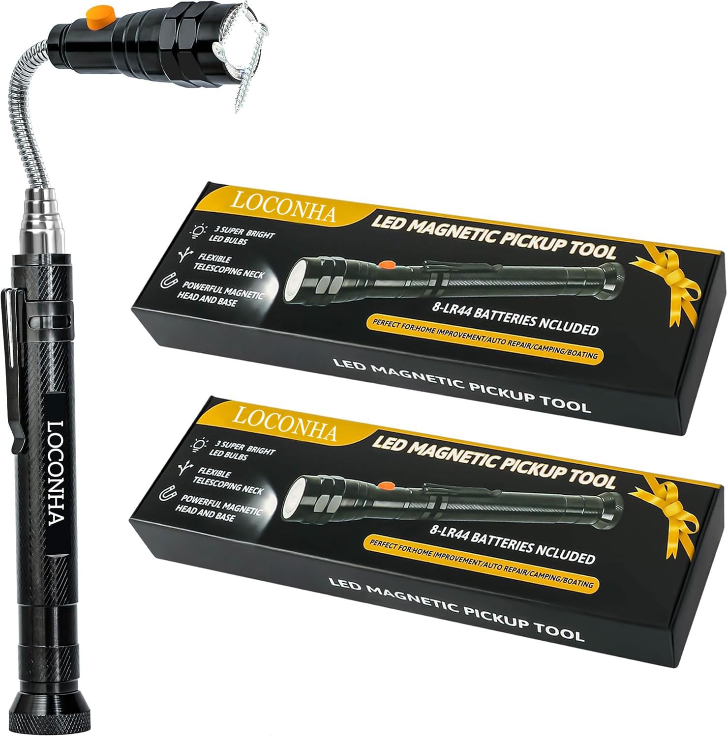 LOCONHA Magnetic Pickup Tool with LED Lights, Telescoping, 2 PACK, Model CXD