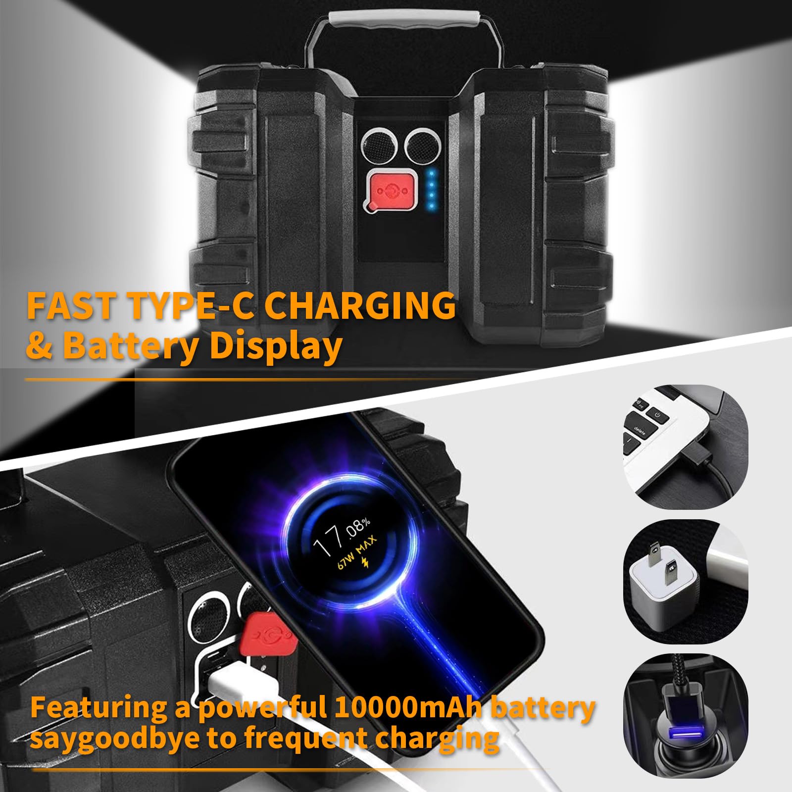 LETOUR LED Spotlight Flashlight, Rechargeable 200000L 10000mAh, 3+4 Light Modes, Waterproof, Black, Model LT-W846, XXX-Large