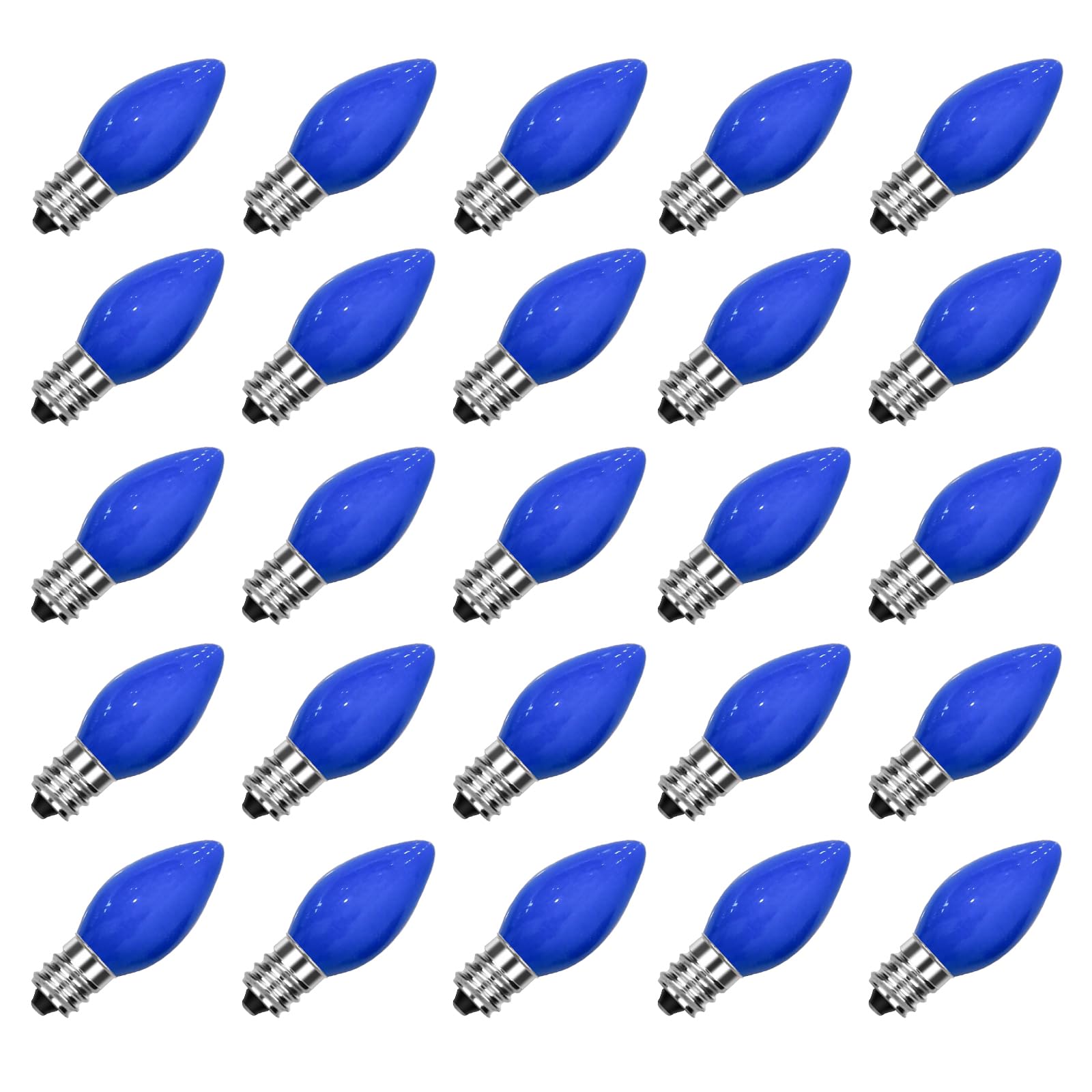SUNSGNE C7 Blue Incandescent Light Bulbs, 5 Watt E12 Candelabra Base, Pack of 25