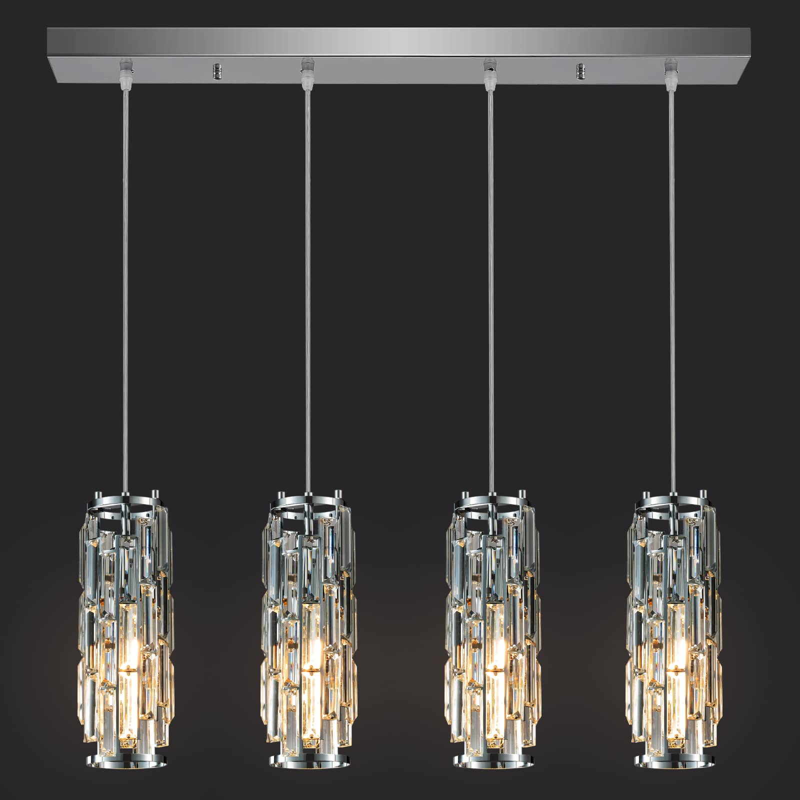 LMQNINE 4 Light Chrome Pendant Lighting Modern Pendant Light, Mini Crystal Chandeliers,Adjustable Pendant Light Fixture for Kitc